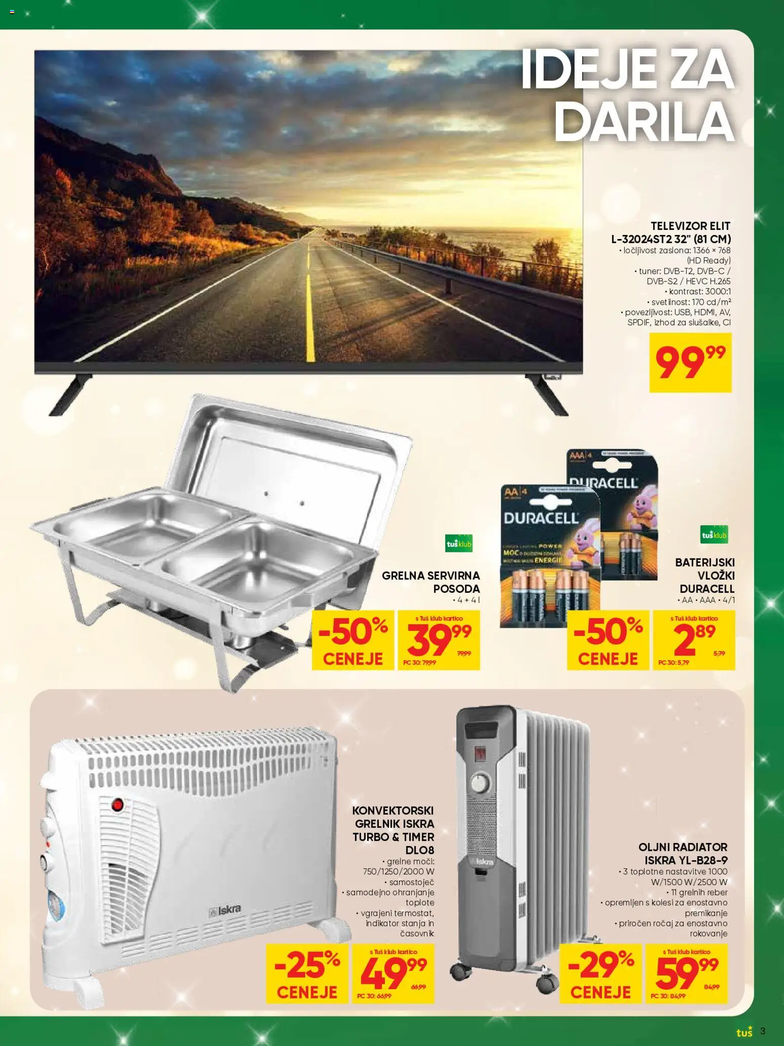 Novi Tuš katalog ponudbe – veljaven od 19.11.2025 | Stran: 3 | Izdelki: Radiator, Televizor, Vložki, Časovnik