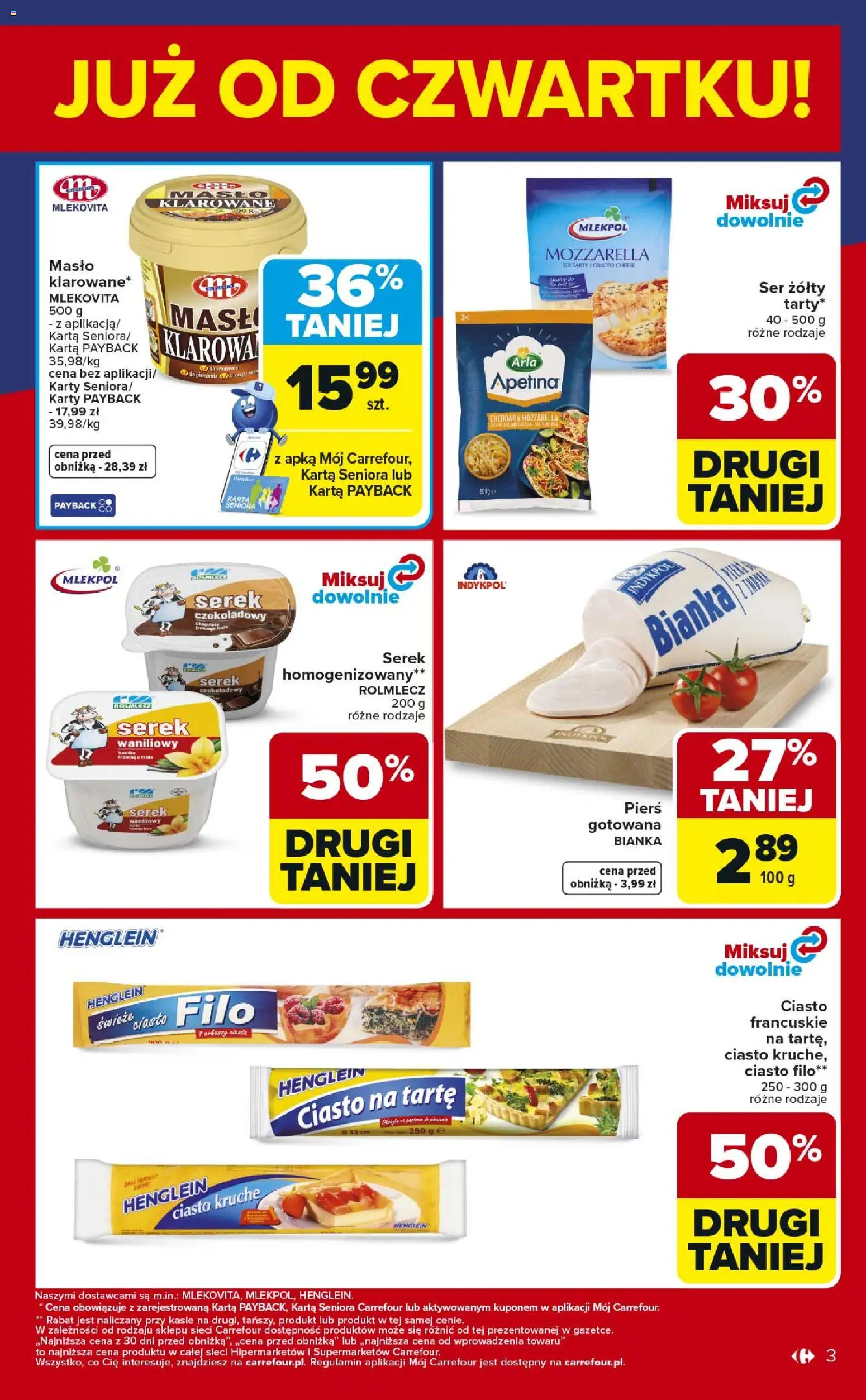 Carrefour Gazetka - Weekend okazji od 08.01.2026 | Strona: 3 | Produkty: Ser żółty, Ciasto na tartę, Masło, Ser
