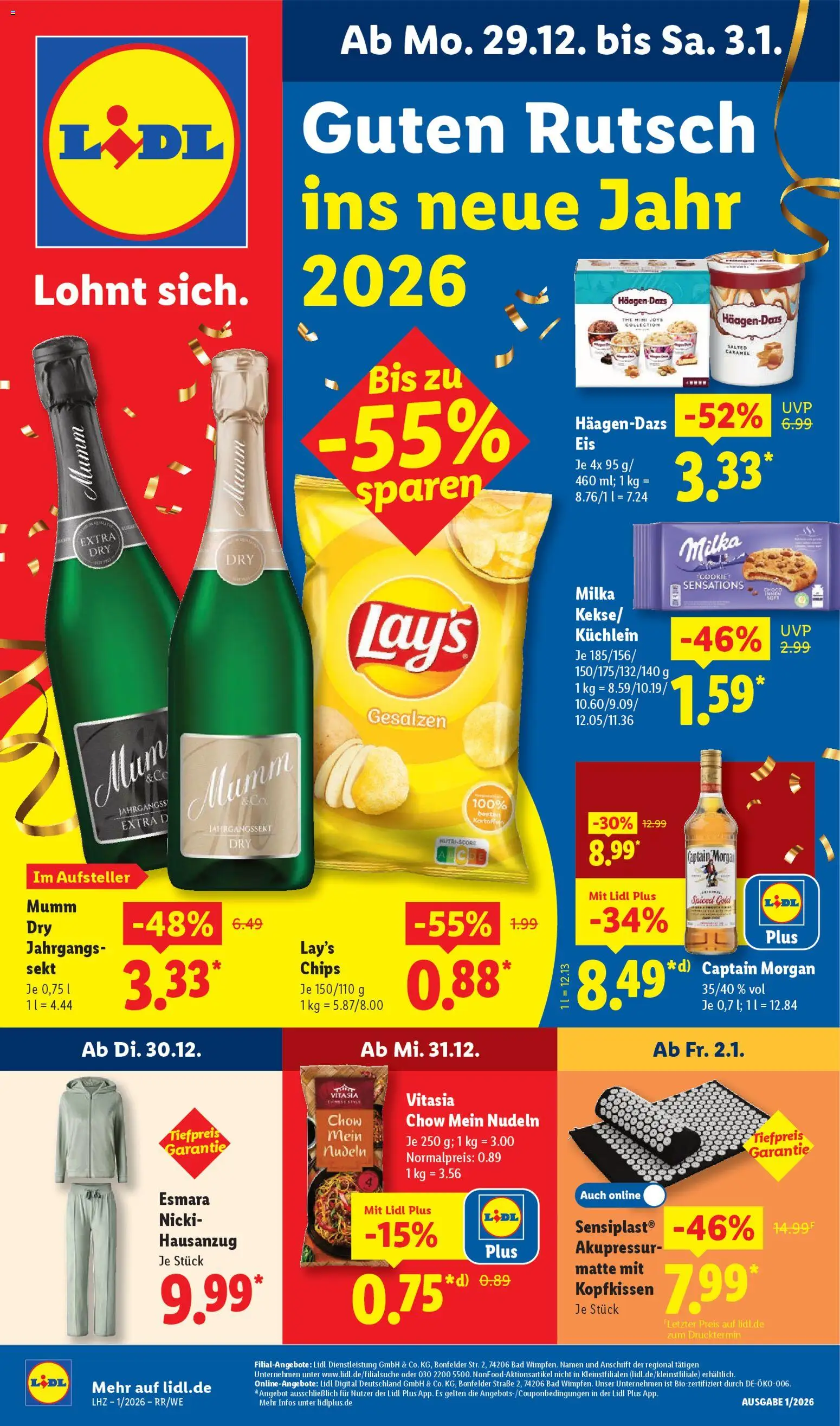 Lidl Prospekt Bestwig – gültig ab 29.12.2025 | Seite: 1 | Produkte: Bad, Kopfkissen, Milka, Chips