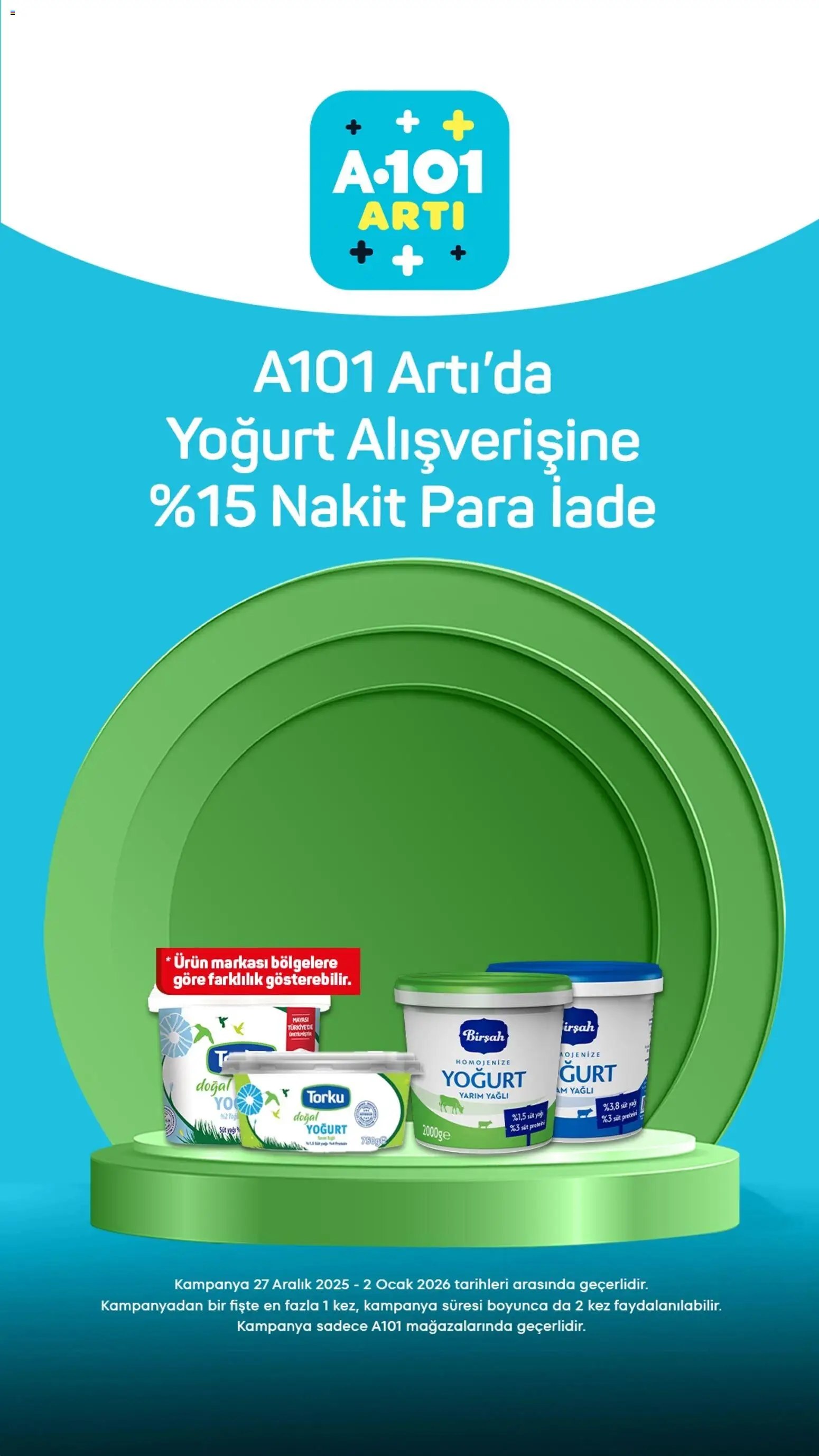 A101 Arti - 27.12.2025 tarihinden itibaren geçerlidir | Sayfa: 7 | Ürünler: Süt, Yoğurt, Yağ, Ocak