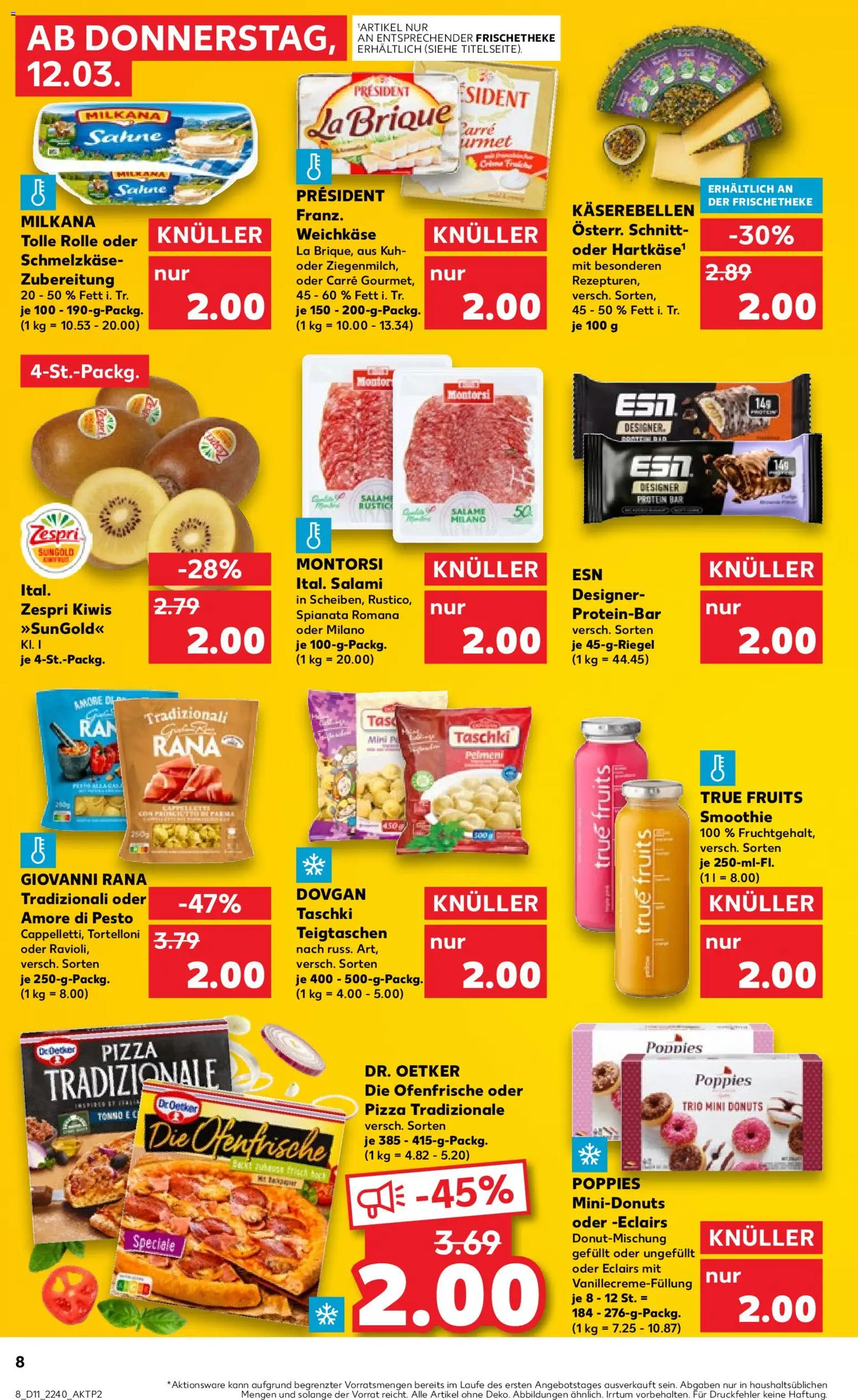Kaufland Prospekt Stuttgart	 – gültig ab 12.03.2026 | Seite: 8 | Produkte: Donuts, Pasta, Salami, Pizza