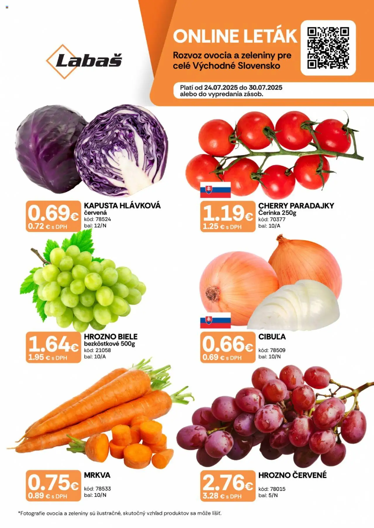 Labaš ovocie a zelenina │ platný od 24.07.2025 | Strana: 1 | Produkty: Kapusta, Mrkva, Cherry paradajky, Hrozno