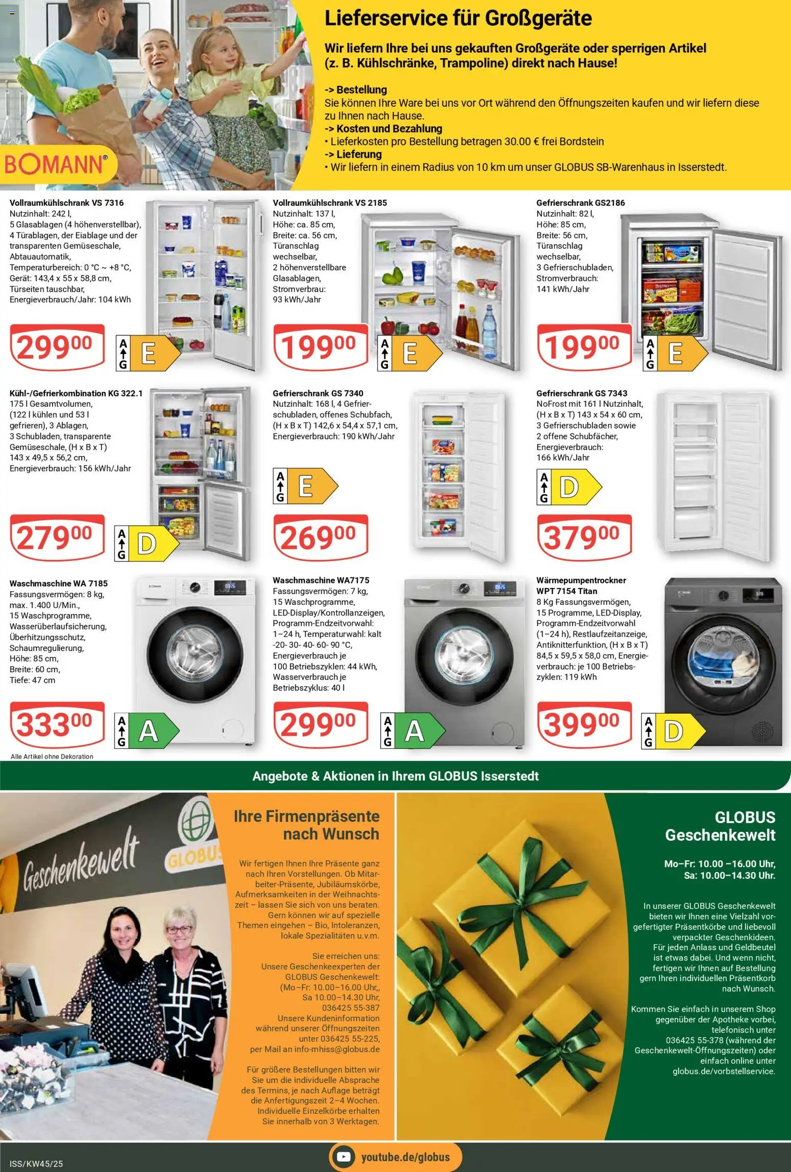 Globus Prospekt 	 – gültig ab 03.11.2025 | Seite: 24 | Produkte: Gefrierschrank, Waschmaschine, Trampoline, Uhr