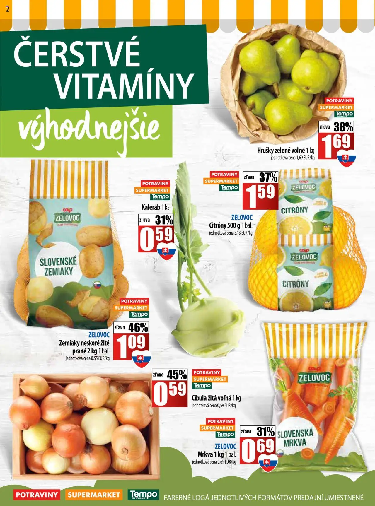 Nové COOP Jednota akcie – leták je platný od 25.09.2025 | Strana: 2 | Produkty: Citróny, Mrkva, Cibuľa, Hrušky