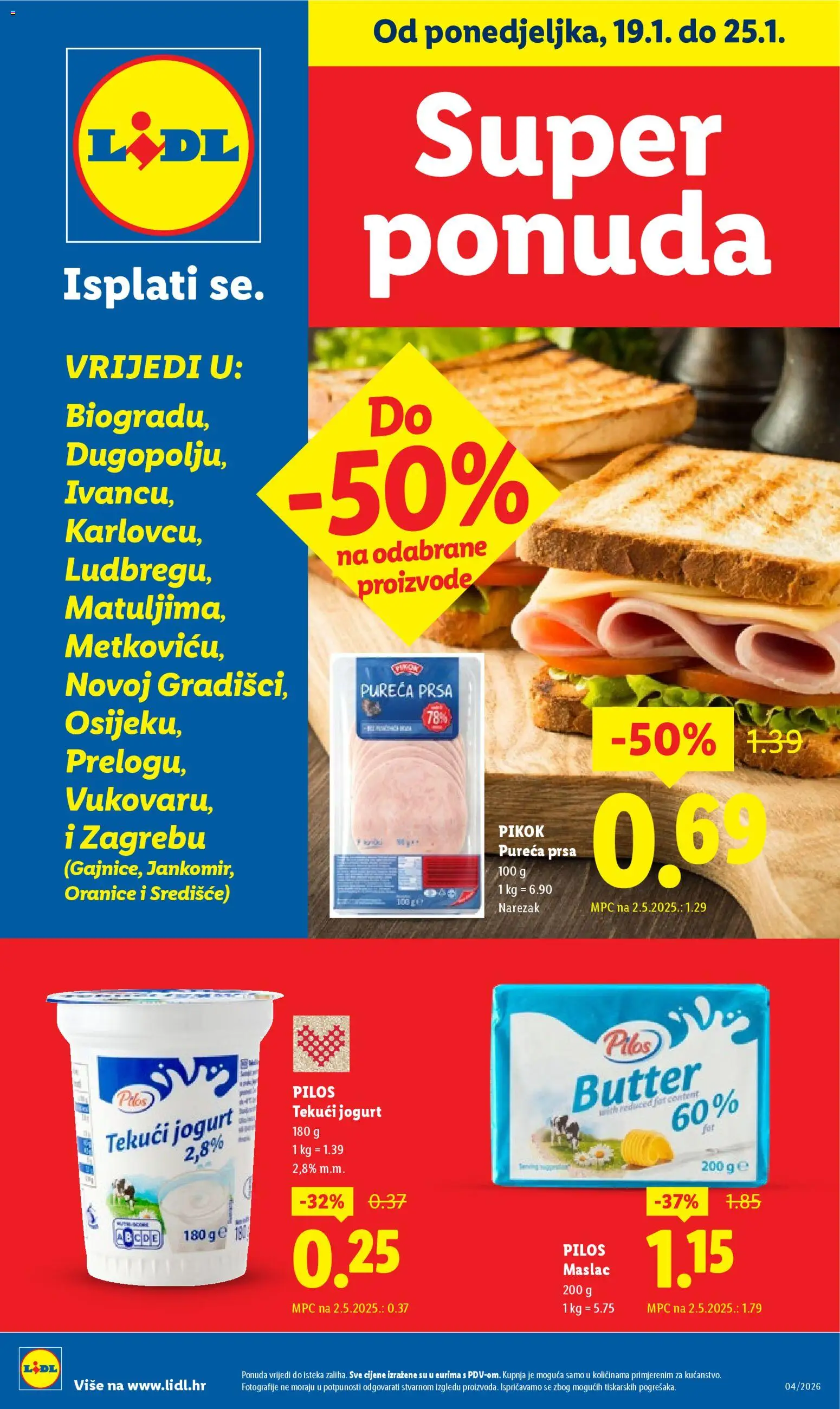 Lidl katalog | vrijedi od 19.01.2026 | Stranica: 1 | Proizvodi: Maslac, Jogurt, Narezak