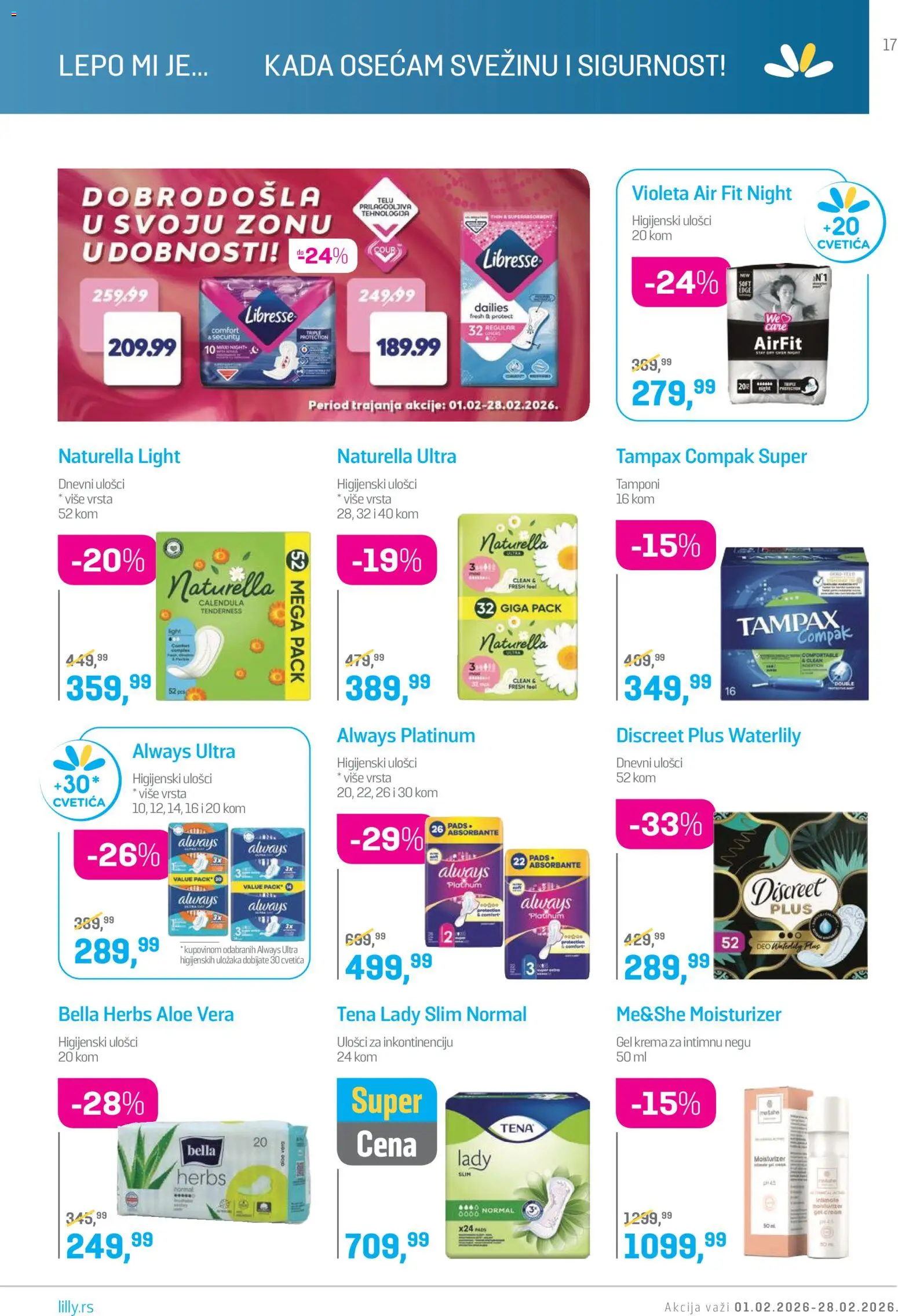 Lilly drogerie katalog - važi od 01.02.2026 | Strana: 17 | Proizvode: Higijenski ulošci, Krema