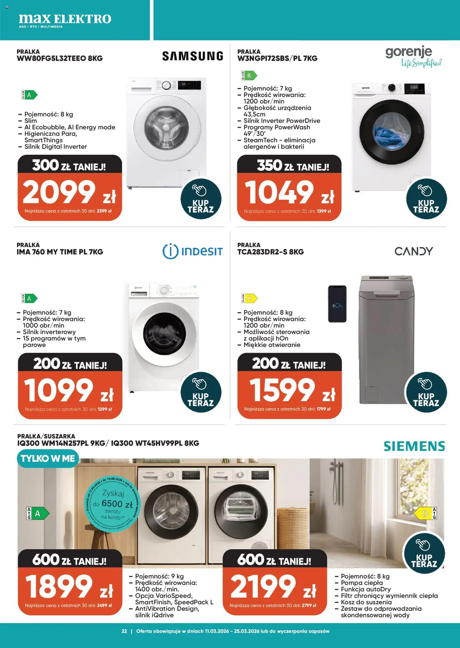 Max elektro gazetka od 11.03.2026 | Strona: 22 | Produkty: Pralka, Kosz