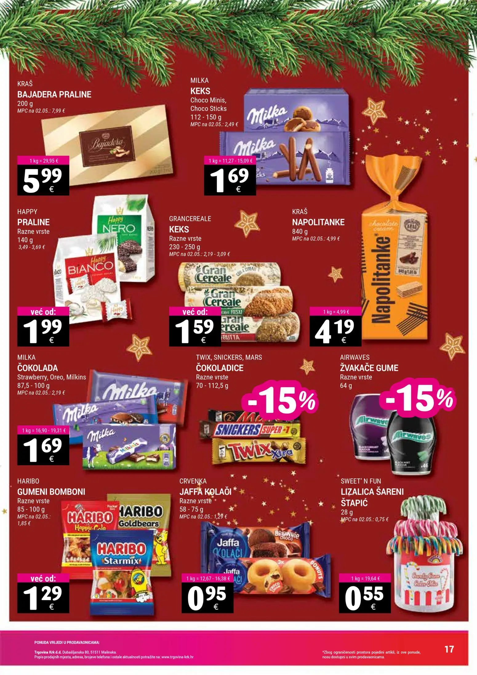 Trgovina Krk katalog | vrijedi od 16.12.2025 | Stranica: 17 | Proizvodi: Žvakaće gume, Bomboni, Keks, Milka