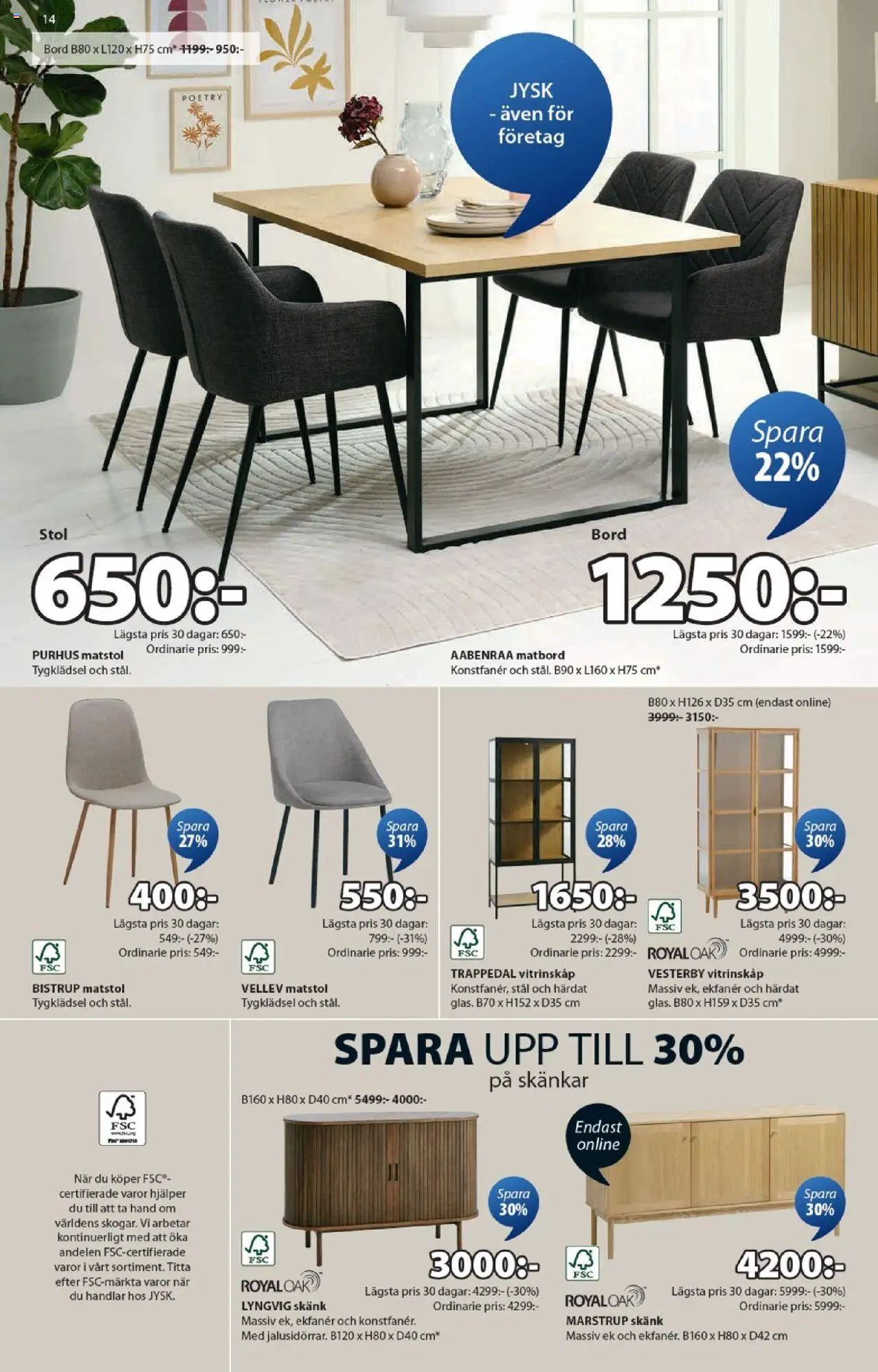 JYSK reklamblad aktuell från 08.09.2025 | Sida: 14 | Produkter: Vitrinskåp, Bord, Skänk