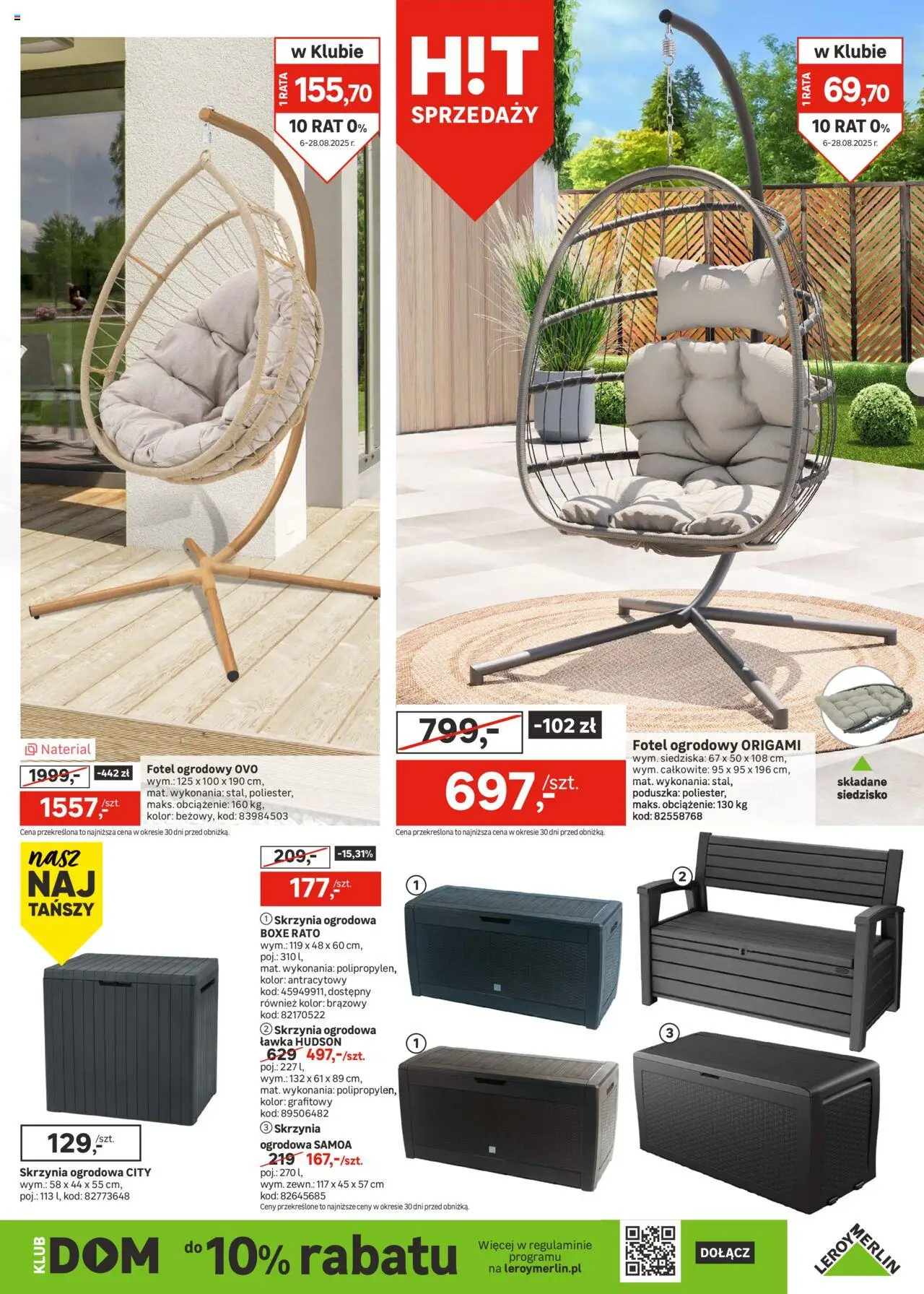 Leroy Merlin Gazetka od 06.08.2025 | Strona: 19 | Produkty: Fotel ogrodowy, Poduszka, Fotel