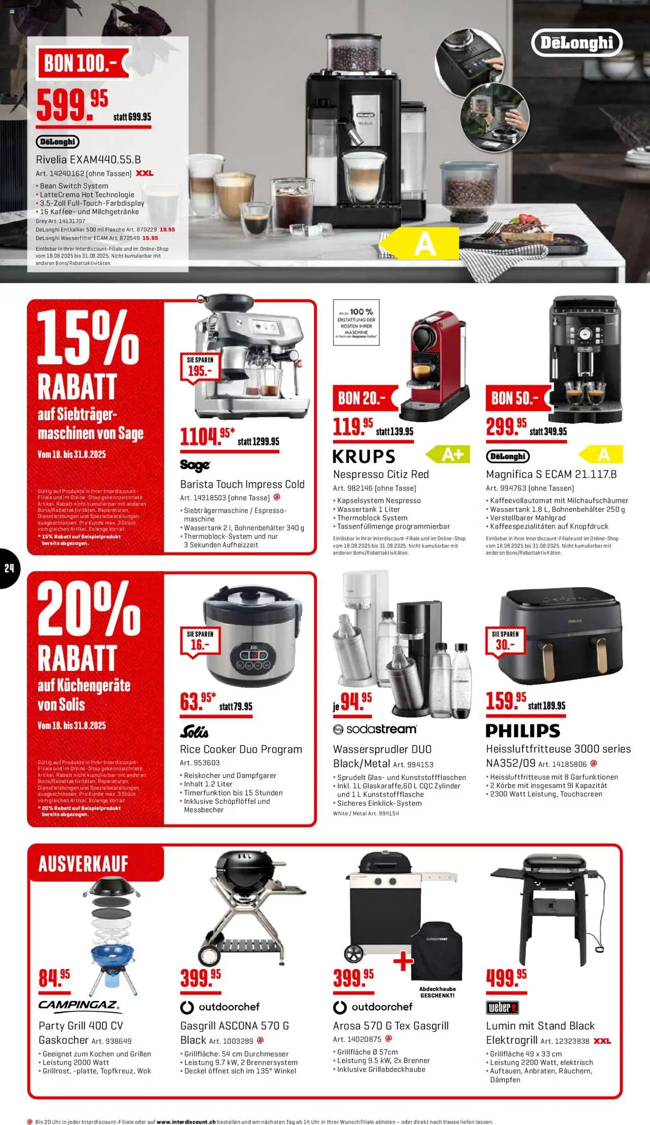 Interdiscount Aktionen ab 18.08.2025 | Seite: 24 | Produkte: Insgesamt, Kaffee, Heißluftfritteuse, Philips
