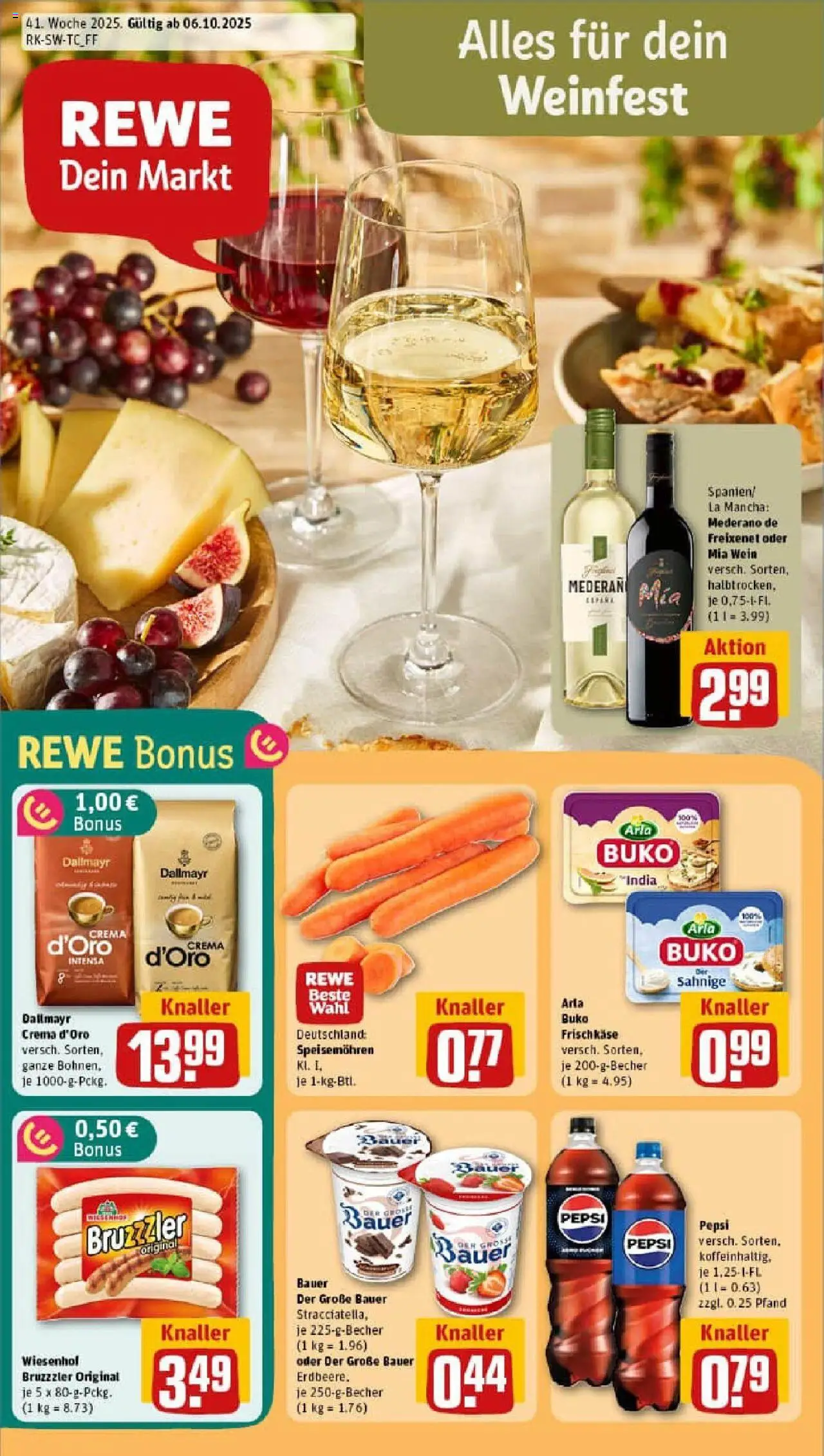 Rewe prospekt Tübingen / Innenstadt	 – gültig ab 06.10.2025 | Seite: 1 | Produkte: Freixenet, Dallmayr, Pepsi, Wein