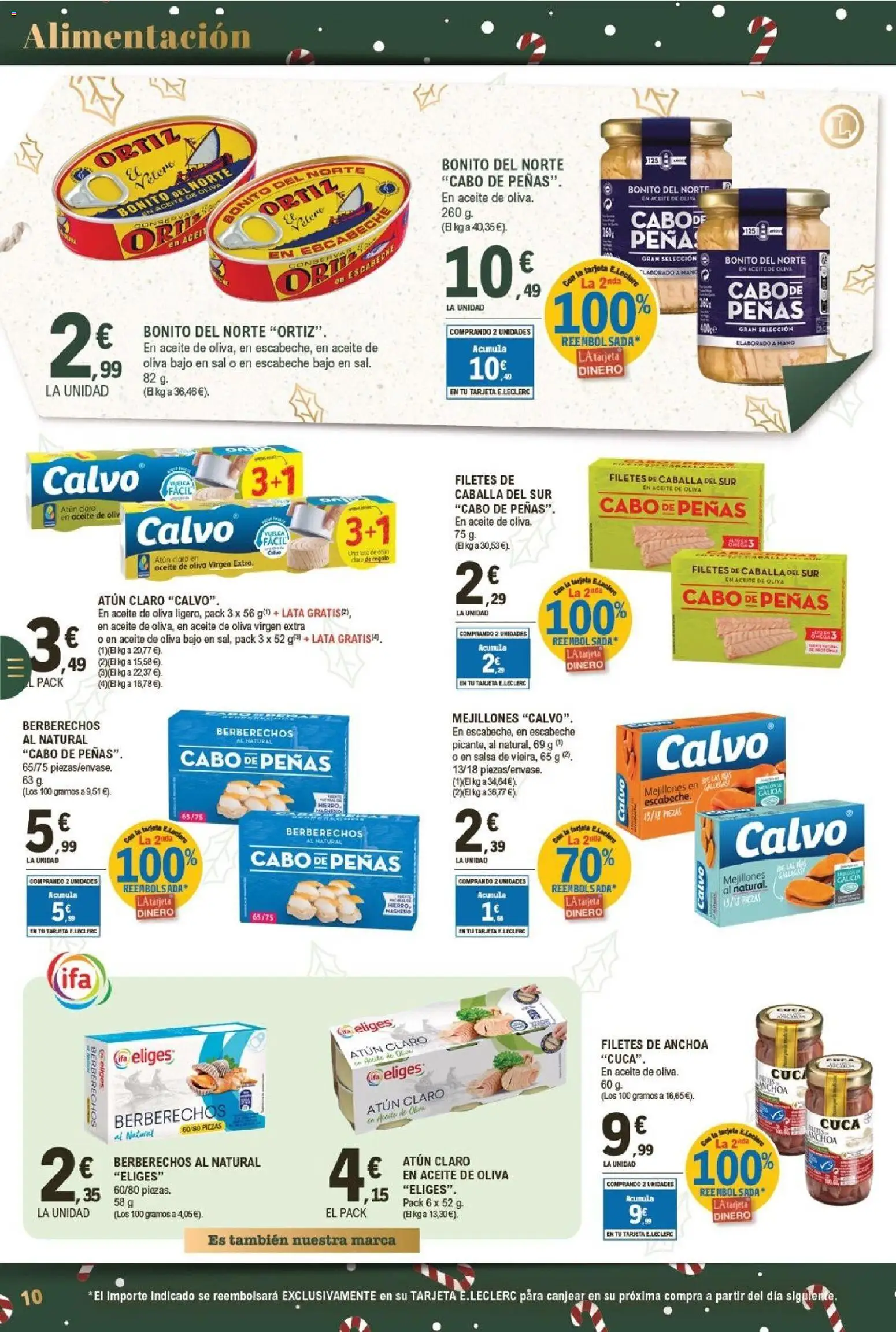 E.Leclerc folleto │ válido desde el 03.12.2025 | Página: 10 | Productos: Berberechos, Aceite de oliva, Anchoa, Σταθμός εργασίας