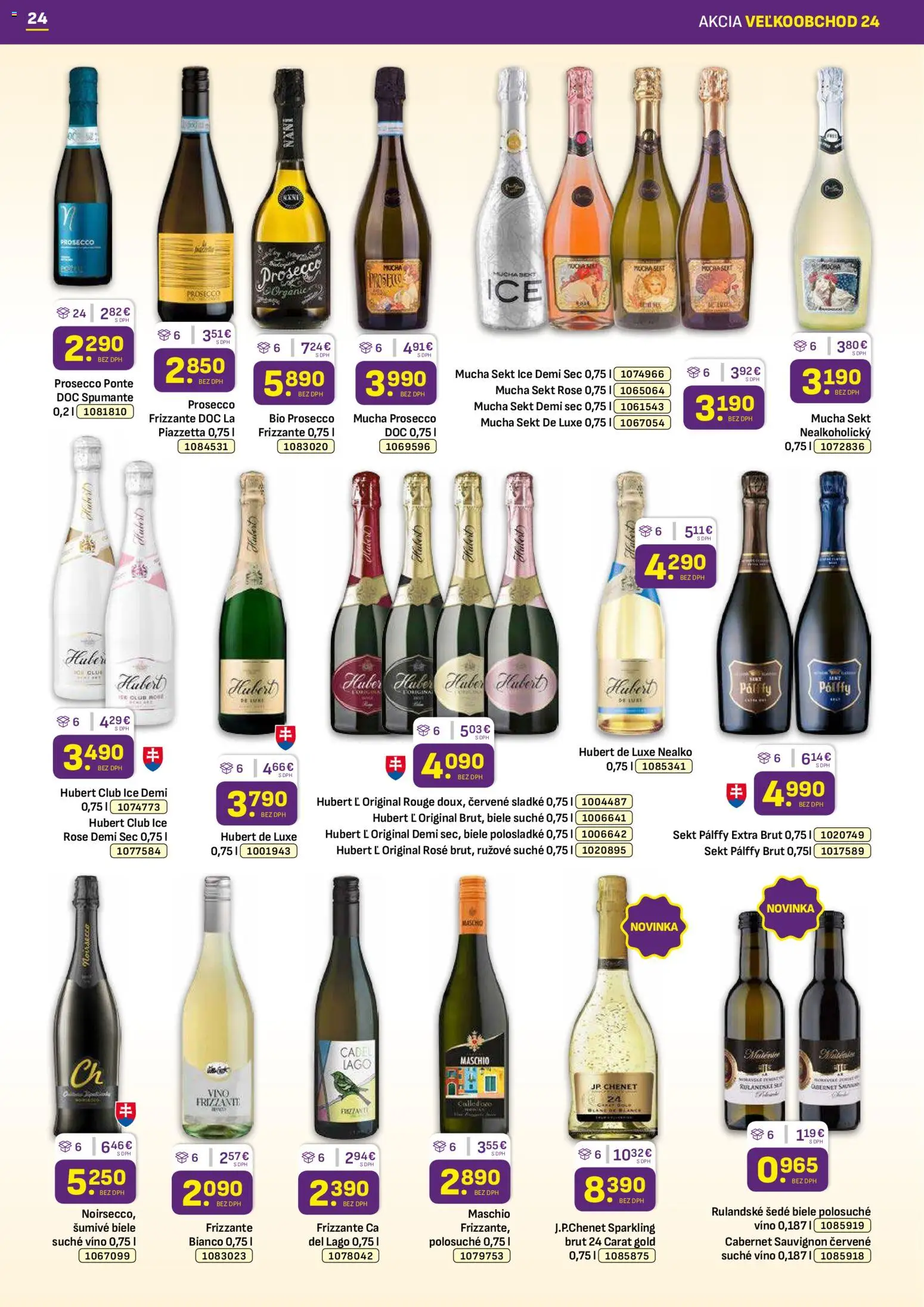 Nové Libex akcie – leták je platný od 01.12.2025 | Strana: 24 | Produkty: Víno, Prosecco, Hubert de Luxe