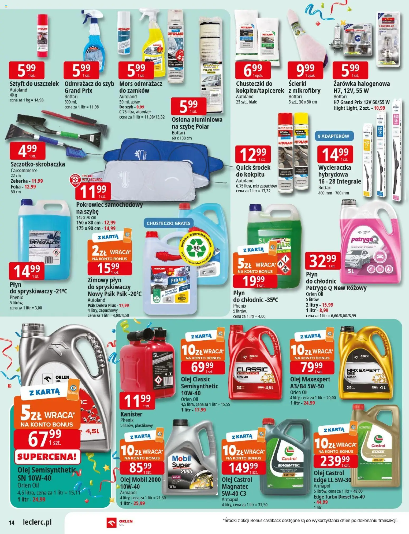 E.Leclerc Gazetka - Wrocław od 04.11.2025 | Strona: 14 | Produkty: Karta, Płyn do spryskiwaczy, Wycieraczka, Olej