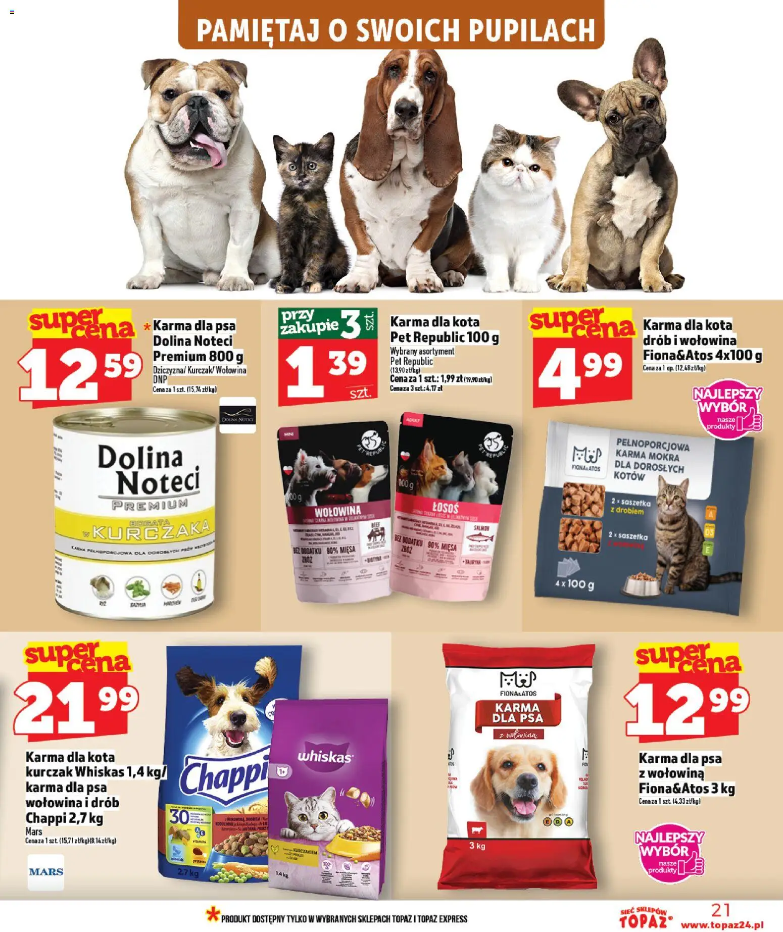 Topaz Gazetka MAZ od 22.01.2026 | Strona: 21 | Produkty: Kurczak, Karma dla kota, Karma dla psa, Wołowina