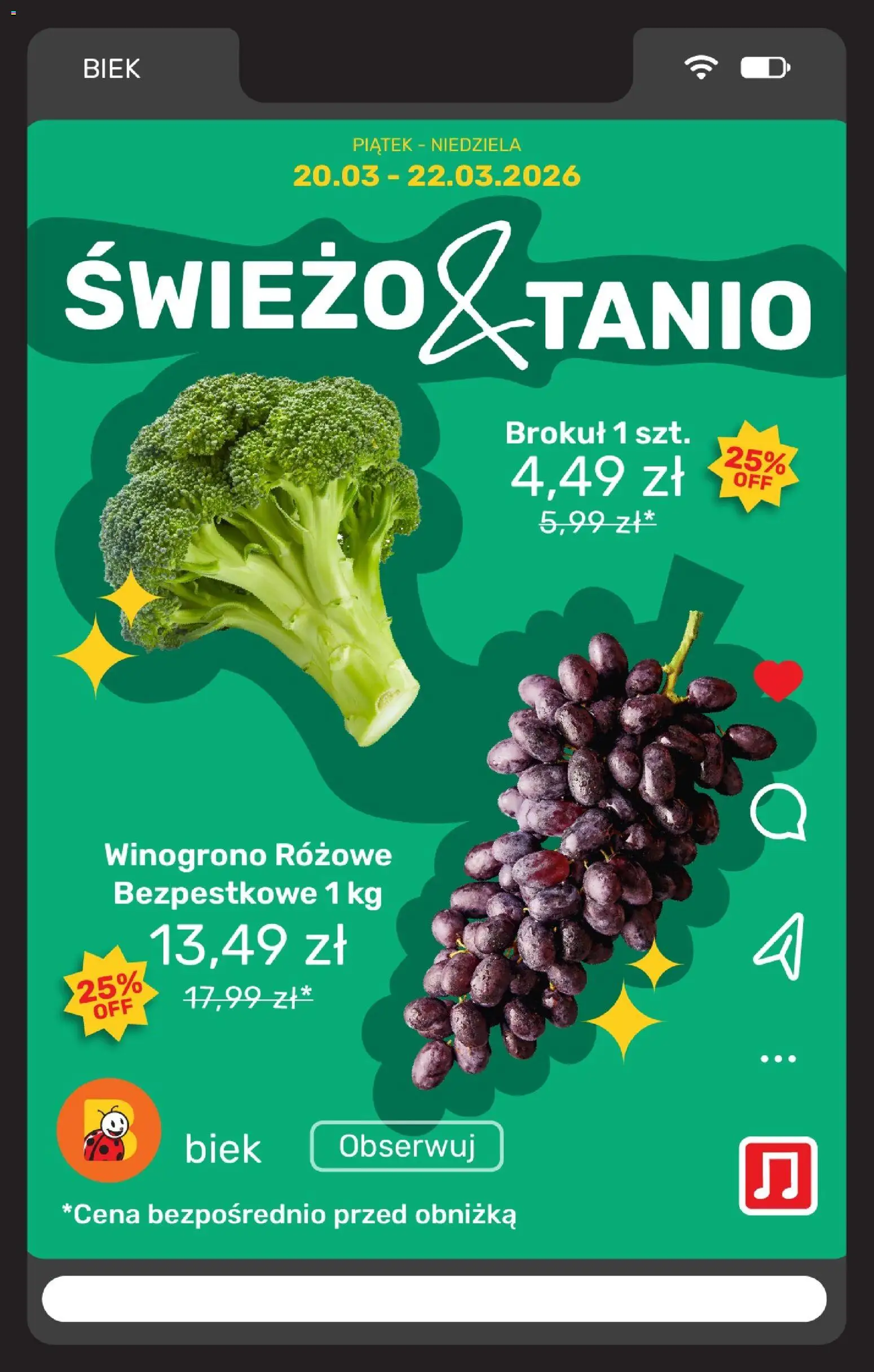 Biedronka gazetka - BIEK Express od 20.03.2026 | Strona: 5 | Produkty: Winogrono, Brokuł