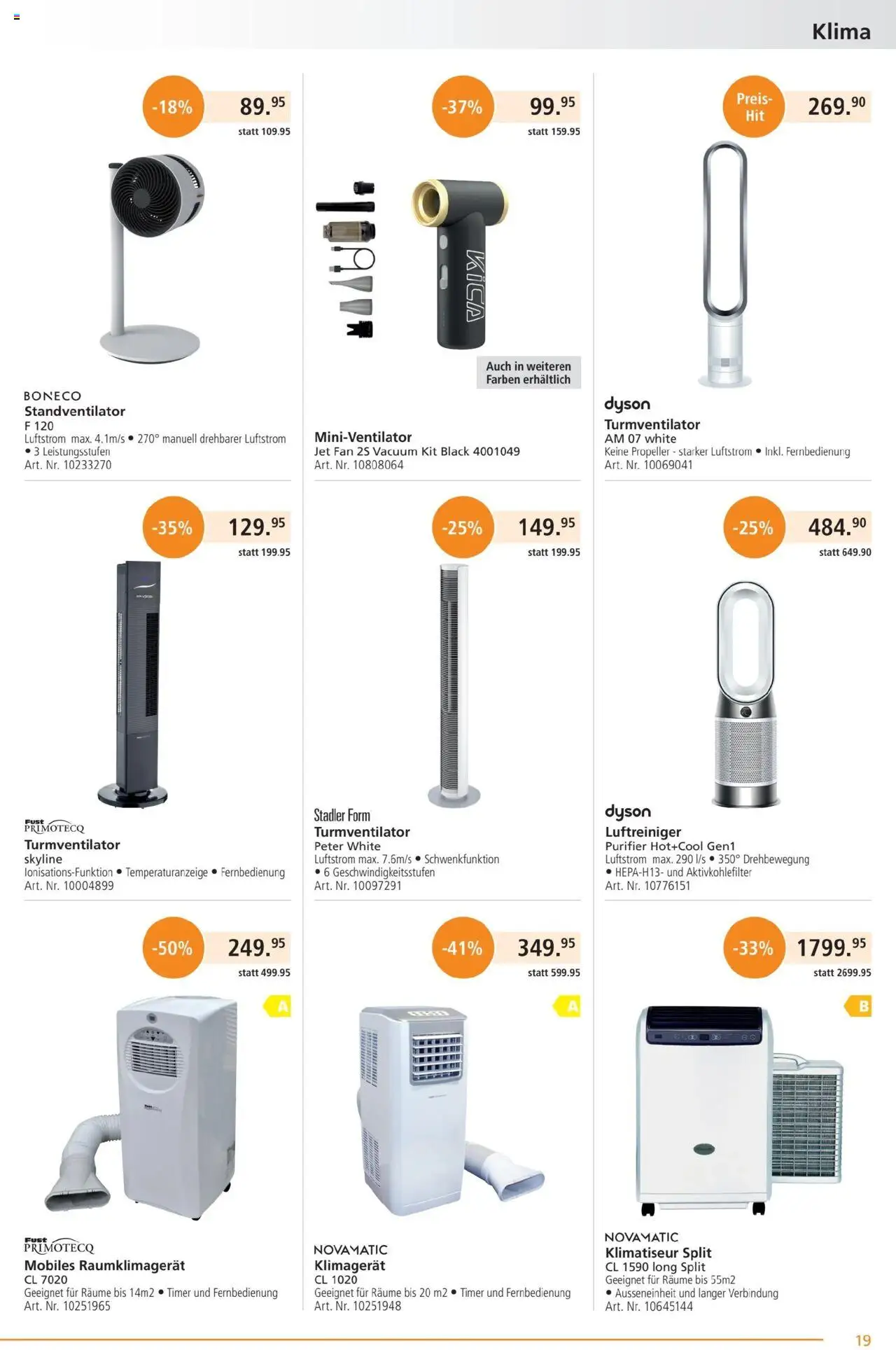 Fust Aktionen ab 23.06.2025 | Seite: 19 | Produkte: Klimagerät, Turmventilator, Luftreiniger, Dyson