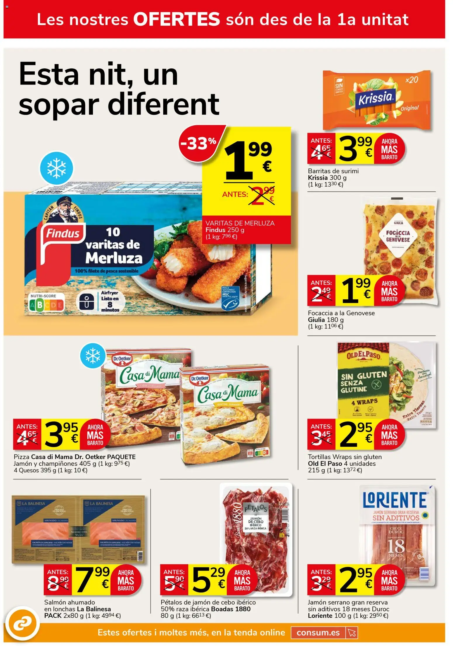 Consum folleto │ válido desde el 26.03.2026 | Página: 8 | Productos: Pizza, Ρυζογκοφρέτα, Salmón ahumado, Filete