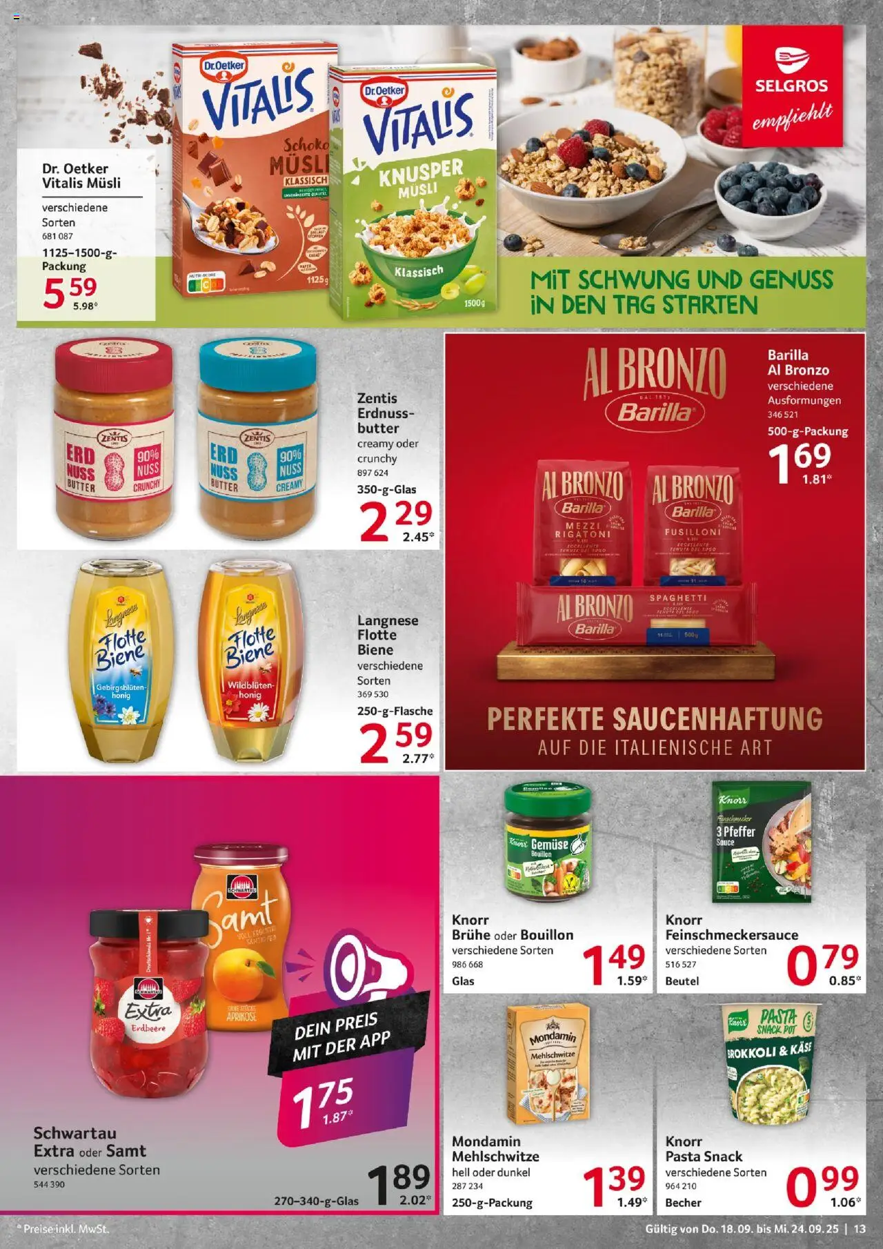 Selgros Prospekt 	 – gültig ab 18.09.2025 | Seite: 13 | Produkte: Musli, Butter, Käse, Schwartau extra
