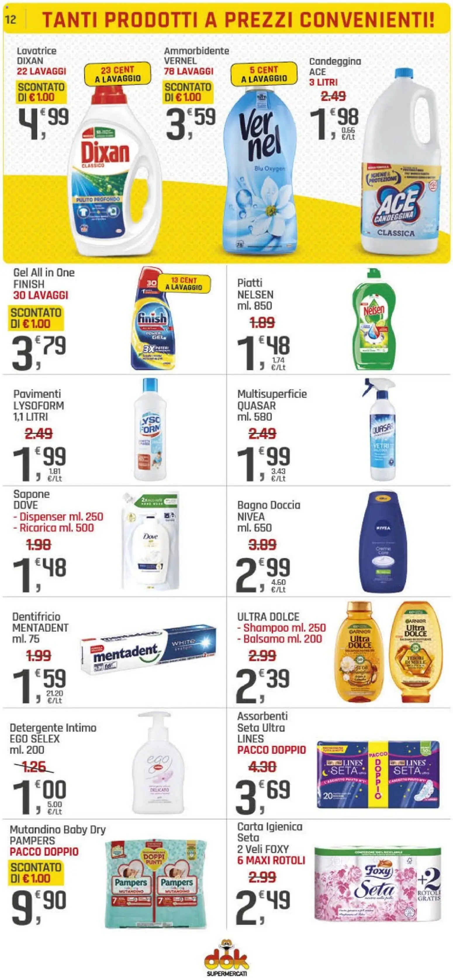 Volantino DOK del 09.01.2026 | Pagina: 12 | Prodotti: Dentifricio, Lavatrice, Pampers, Doccia
