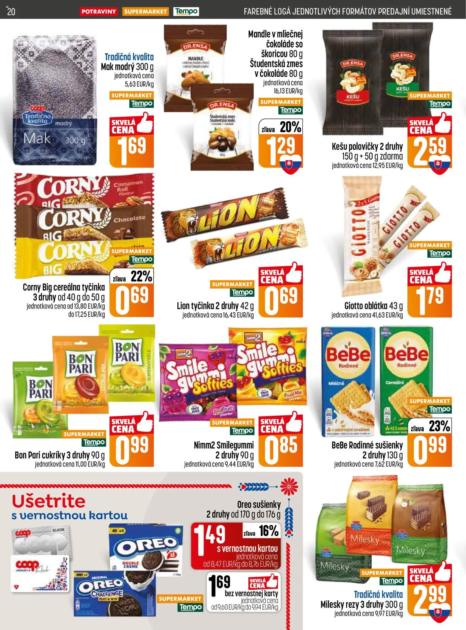 Nové COOP Jednota akcie – leták je platný od 23.04.2026 | Strana: 20 | Produkty: Cukríky, Mandle, Mak