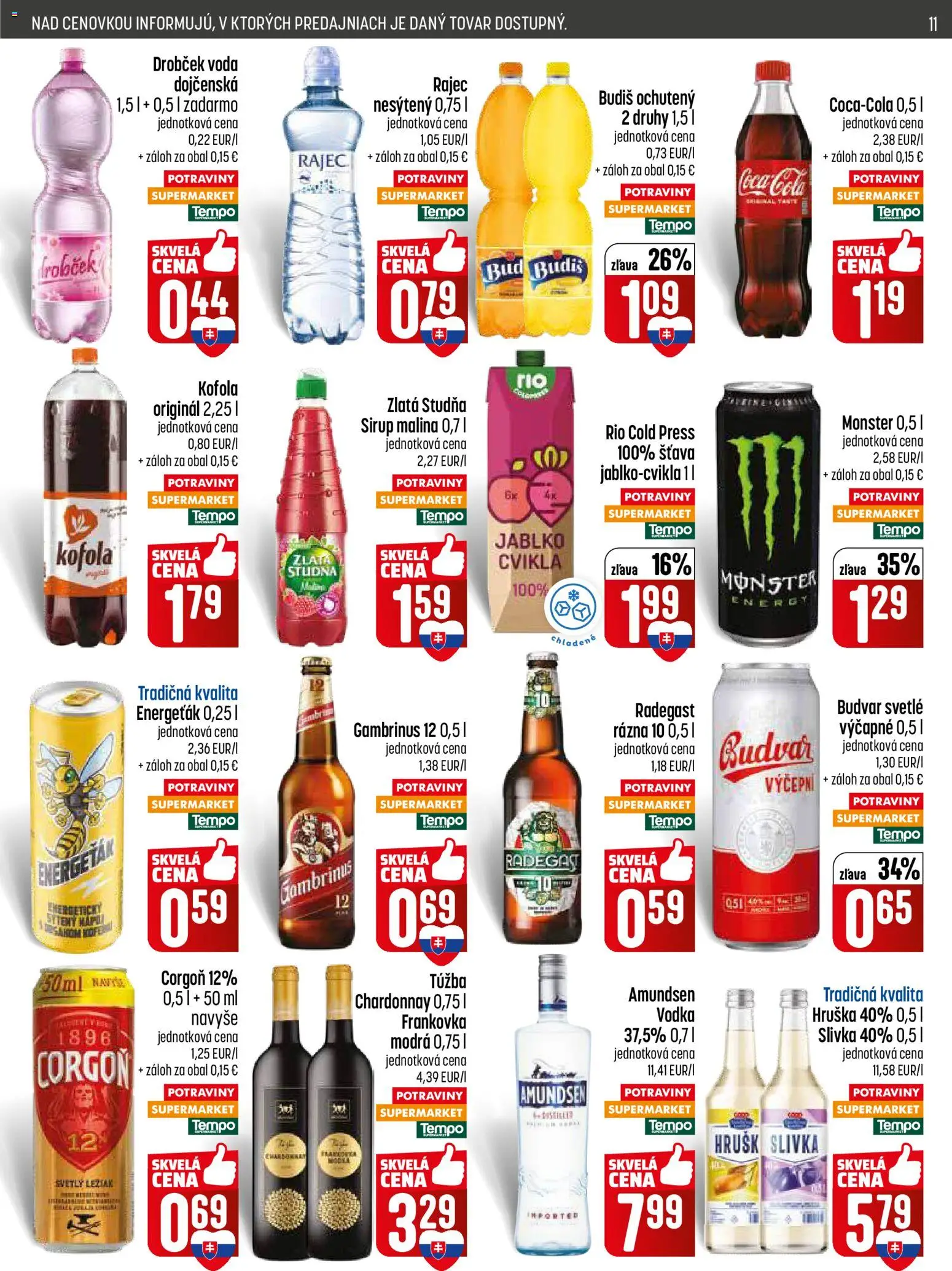 Nové COOP Jednota akcie – leták je platný od 09.04.2026 | Strana: 11 | Produkty: Radegast, Rajec, Cvikla, Voda