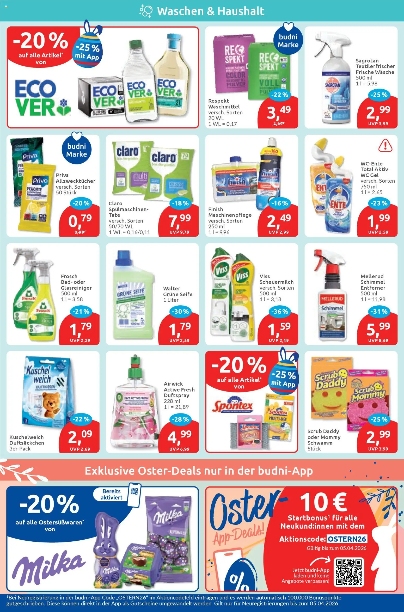 Budni Prospekt – gültig ab 23.03.2026 | Seite: 4 | Produkte: Bad, Kuschelweich, Milka, Waschmittel