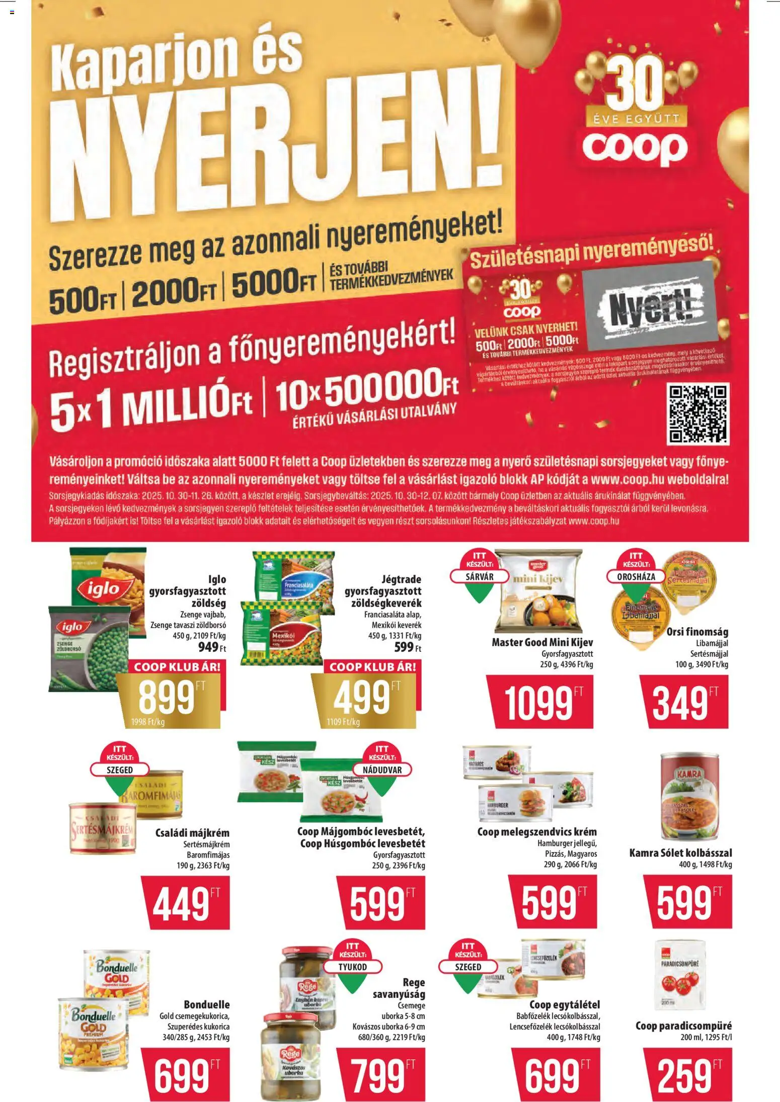 COOP akciós ujság - amely érvényes a következő dátumtól: 30.10.2025 | Oldal: 5 | Termékek: Májkrém, Zöldborsó, Zöldségkeverék, Sólet