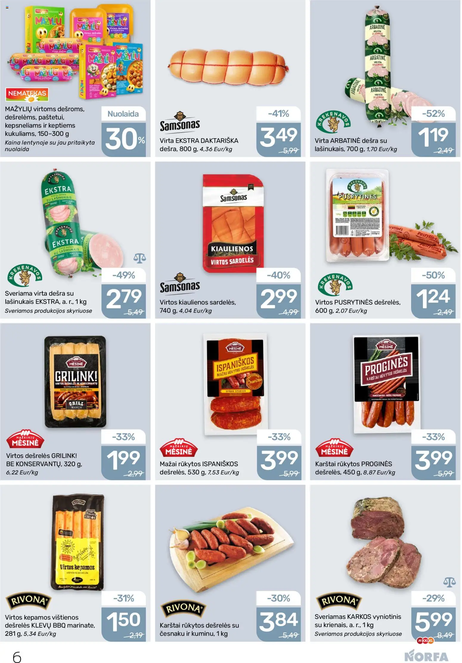 NORFA akcijos nuo 19.03.2026 | Puslapis: 6 | Prekių: Sardelės, Vištienos, Kiaulienos, Dešra