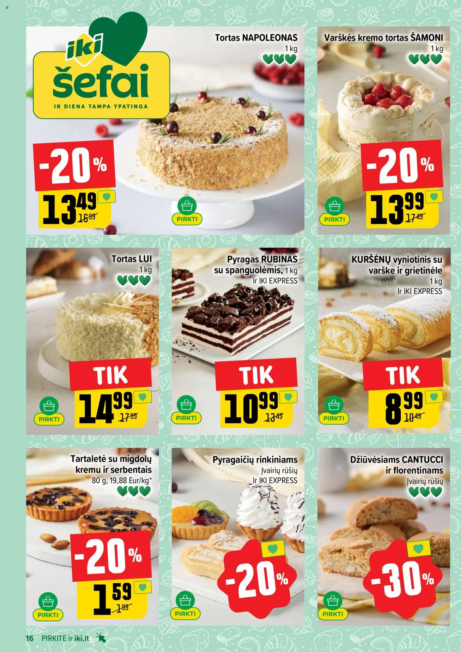 IKI akcijos nuo 13.04.2026 | Puslapis: 16 | Prekių: Grietinėlė, Tortas, Pyragas, Varškė