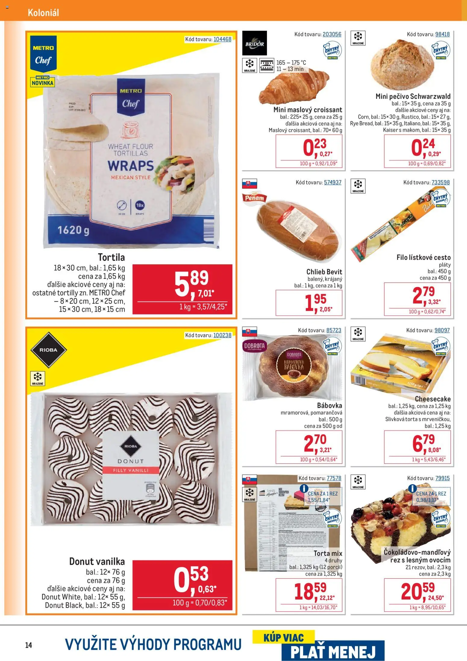 Nové Metro akcie – leták je platný od 05.11.2025 | Strana: 14 | Produkty: Chlieb, Donut, Croissant, Torta