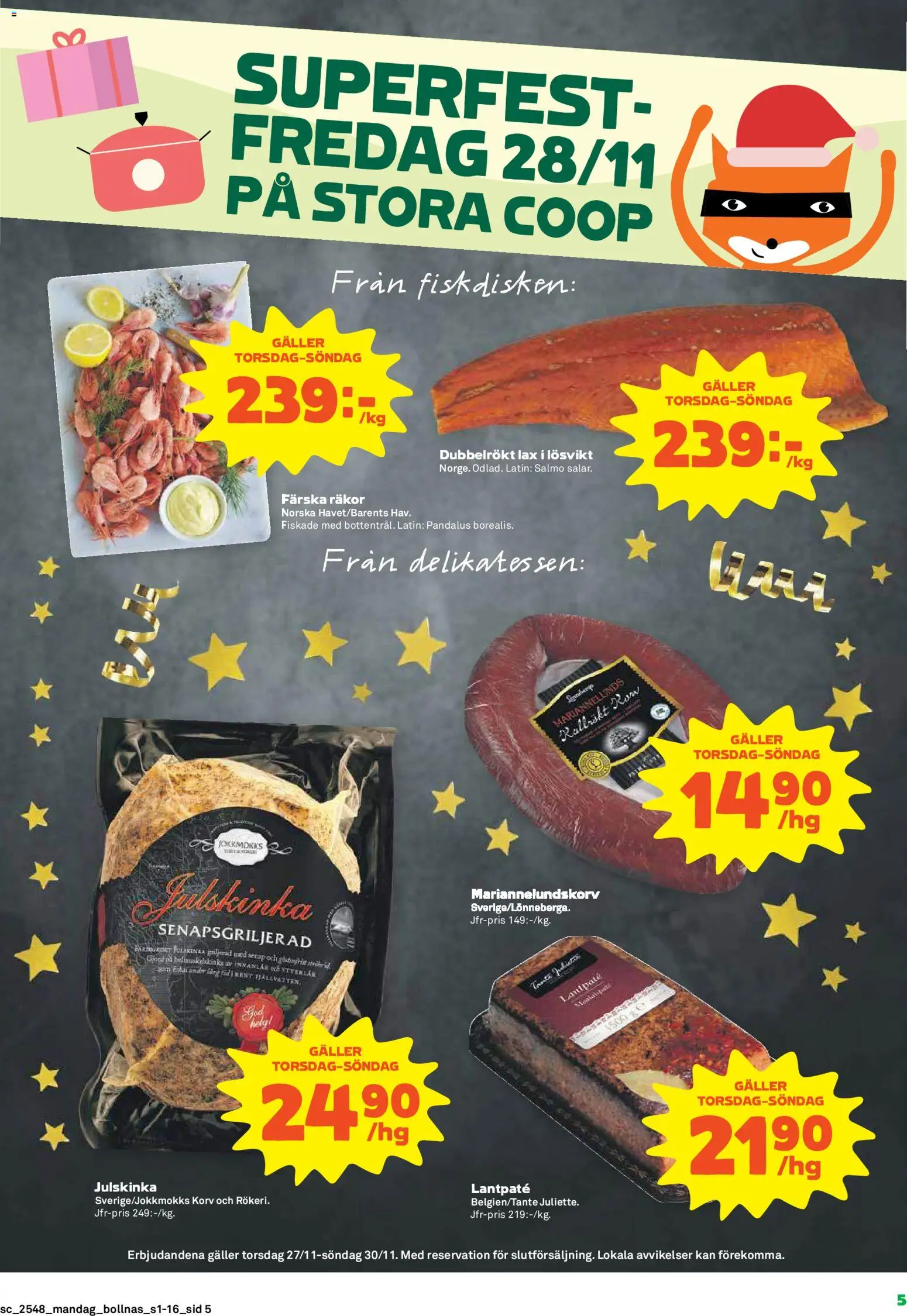 Stora Coop reklamblad aktuell från 24.11.2025 | Sida: 5 | Produkter: Galler, Räkor, Lax