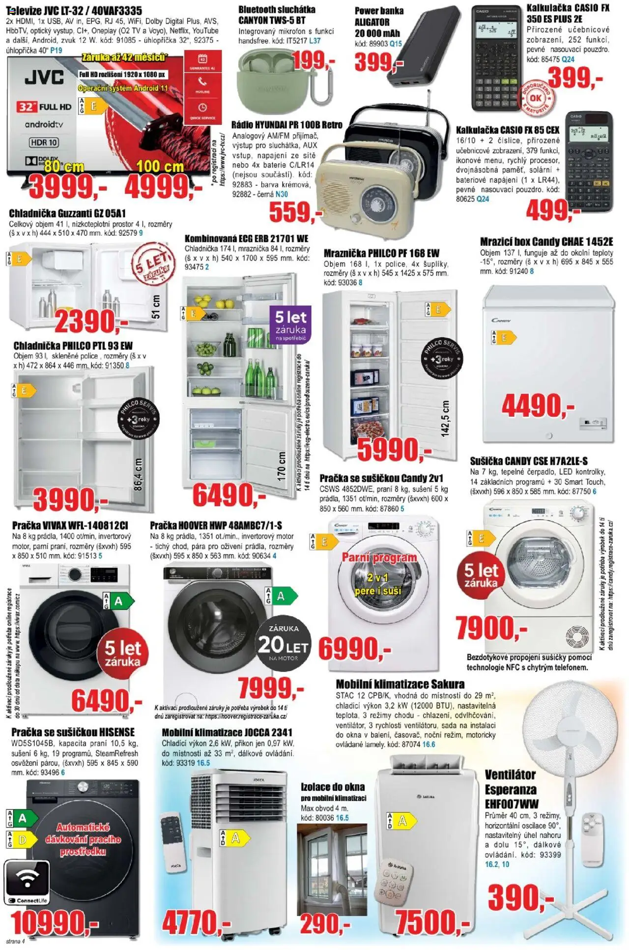 Eva supermarket leták od 20.08.2025 | Strana: 4 | Produkty: Pračka, Rádio, Ventilátor, Baterie