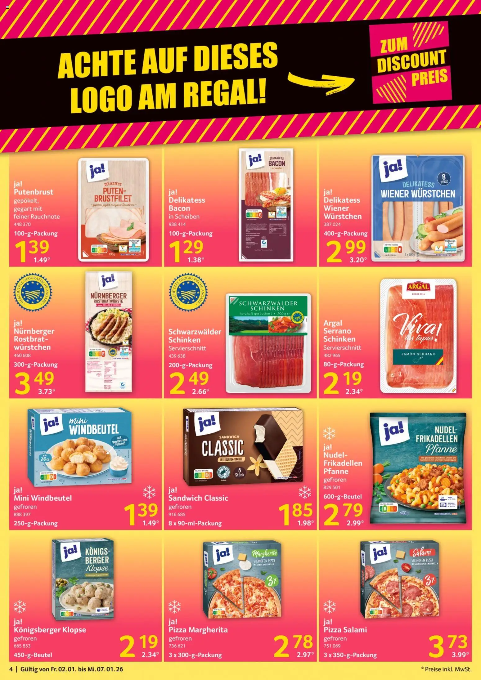 Selgros Prospekt 	 – gültig ab 02.01.2025 | Seite: 4 | Produkte: Wiener wurstchen, Salami, Serrano schinken, Pizza