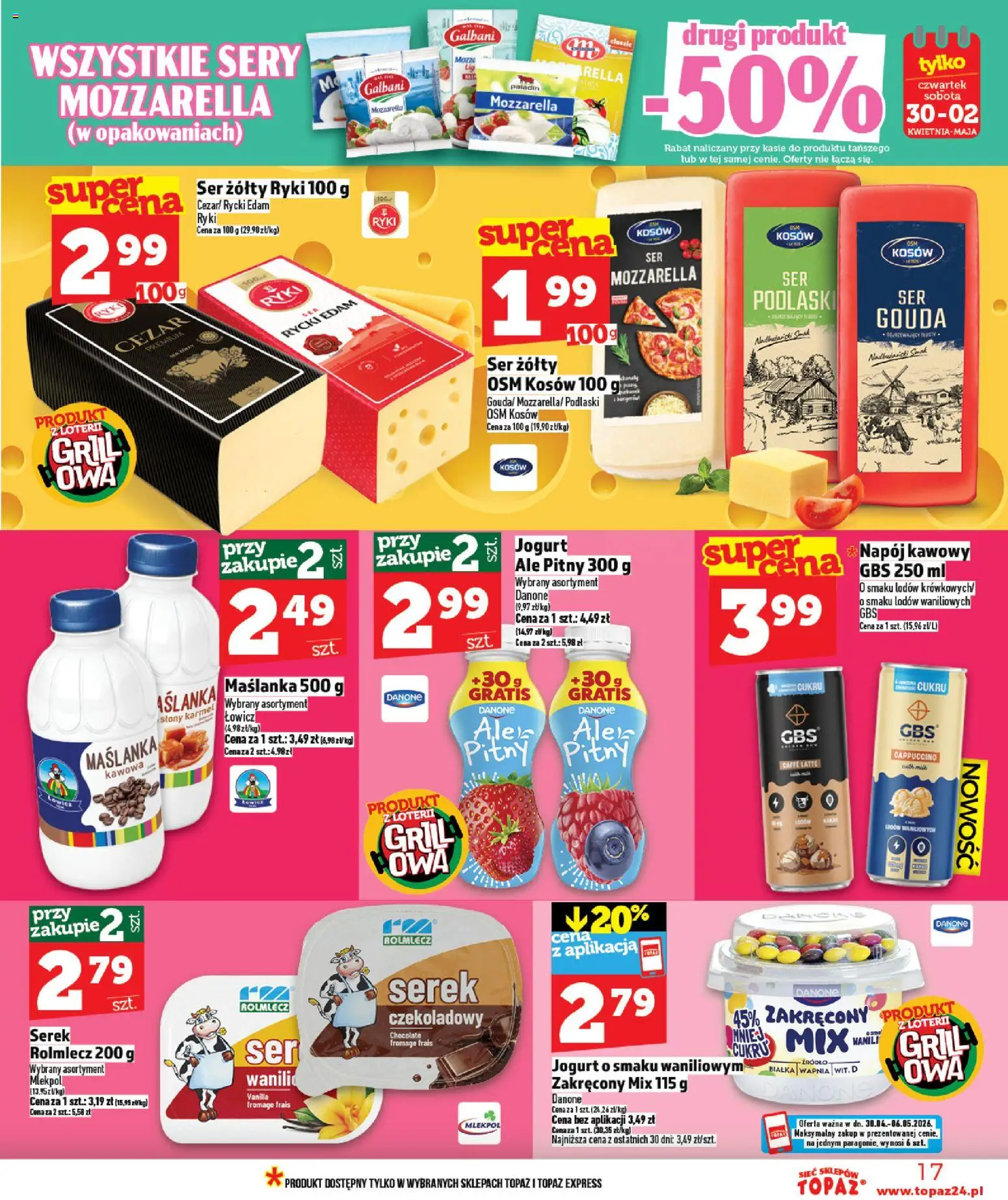 Topaz gazetka - MAZ od 30.04.2026 | Strona: 17 | Produkty: Maślanka, Serek, Cappuccino, Sery