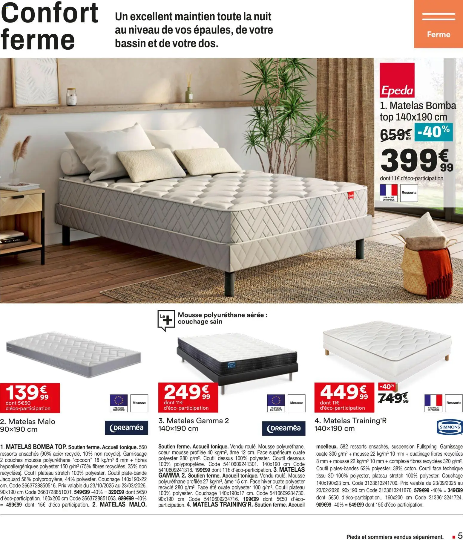 {H1} | Page: 5 | Produits: Couches, Mousse, Suspension, Matelas