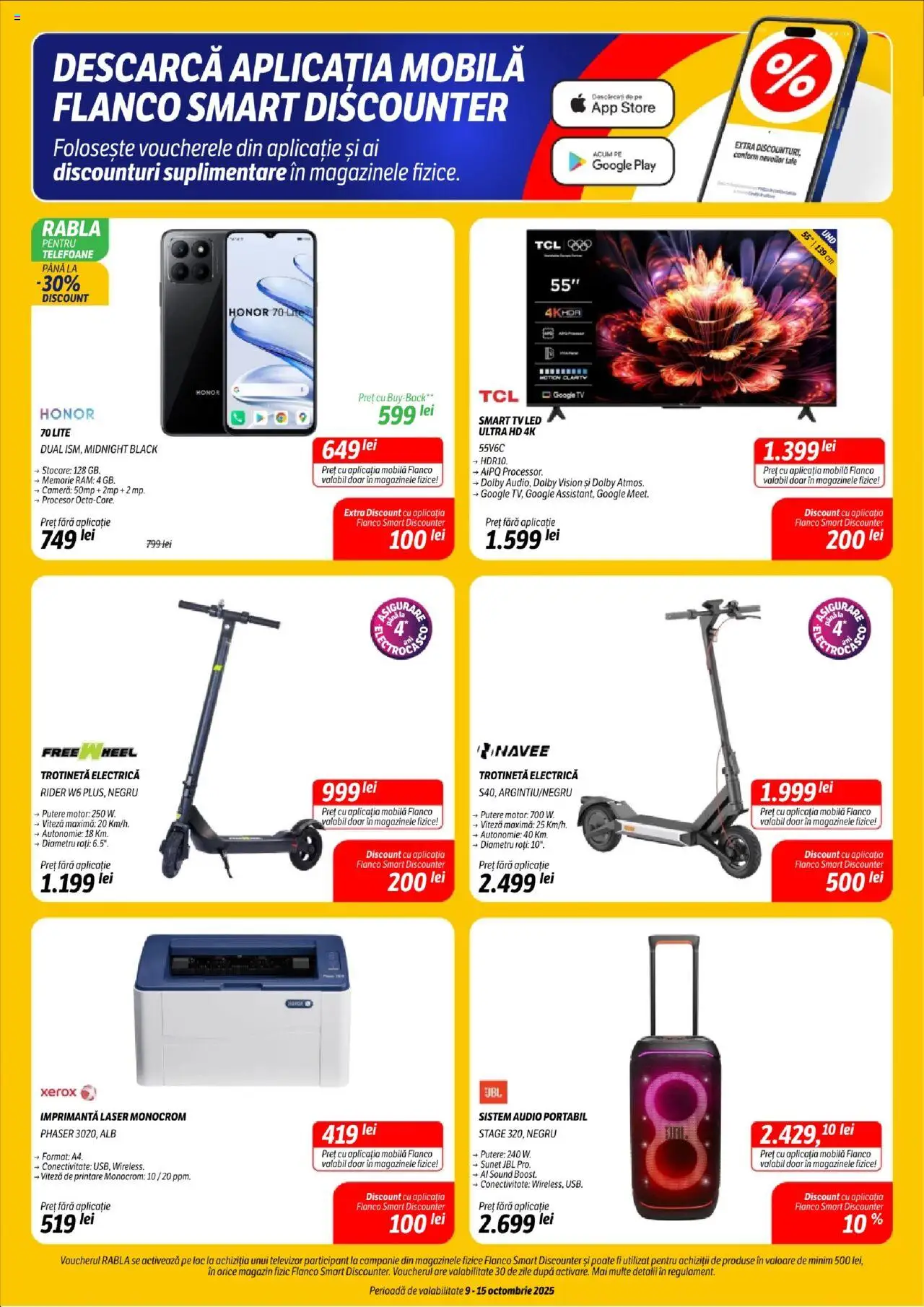 Noul catalog Flanco – valabil de la 09.10.2025 | Pagină: 5 | Produse: Televizor, Cameră, Trotinetă, Sistem audio