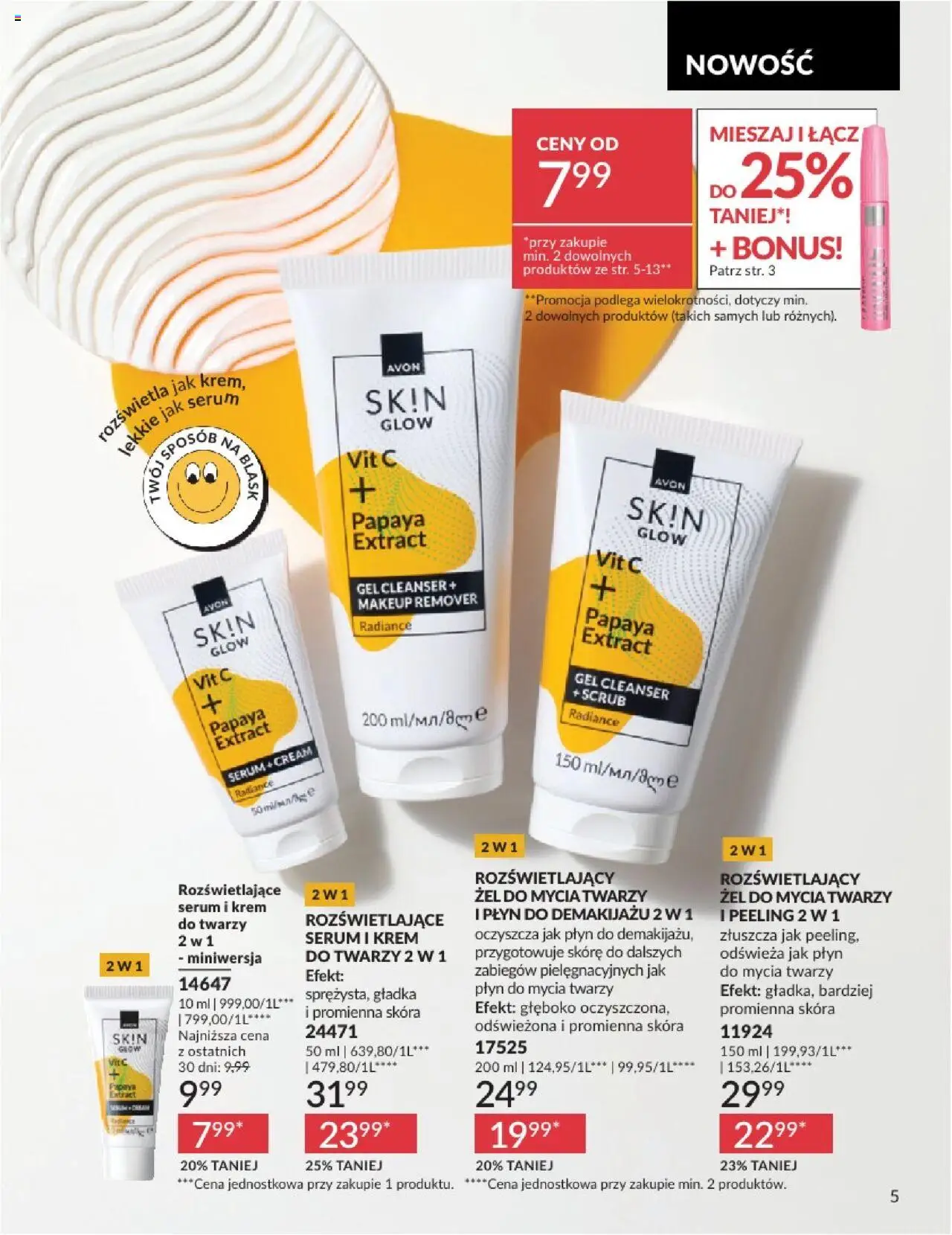 Avon Katalog 08 2025 od 01.08.2025 | Strona: 5 | Produkty: Płyn do demakijażu, Peeling, Krem