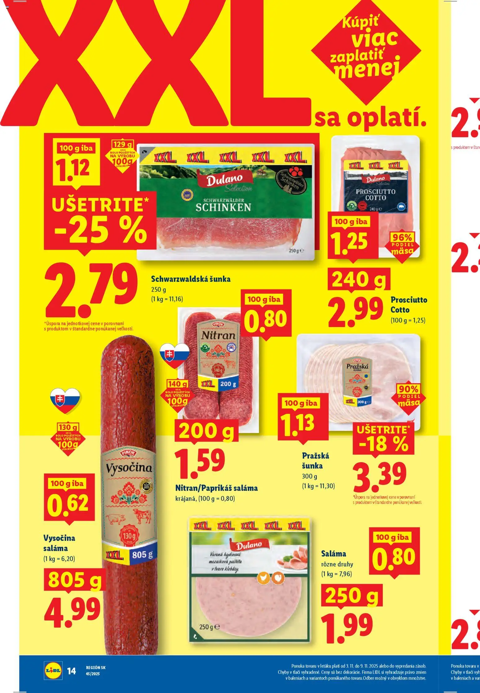 Nové Lidl akcie – leták je platný od 06.11.2025 | Strana: 50 | Produkty: Saláma, Šunka