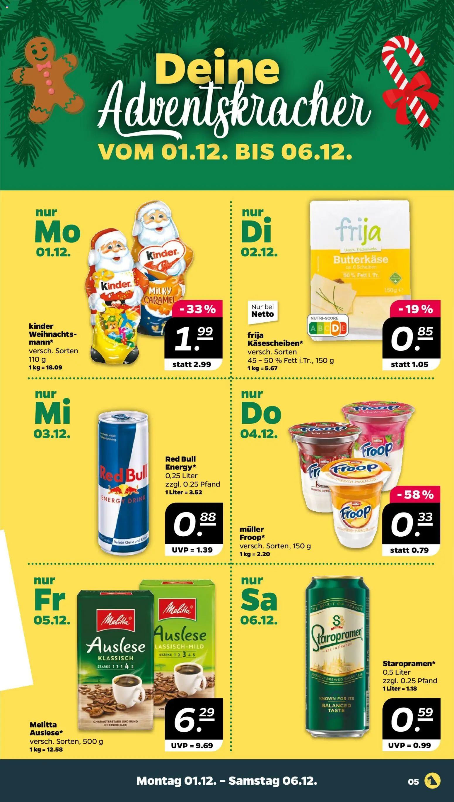 Netto Prospekt 	 – gültig ab 01.12.2025 | Seite: 5 | Produkte: Froop, Melitta, Red bull, Energy