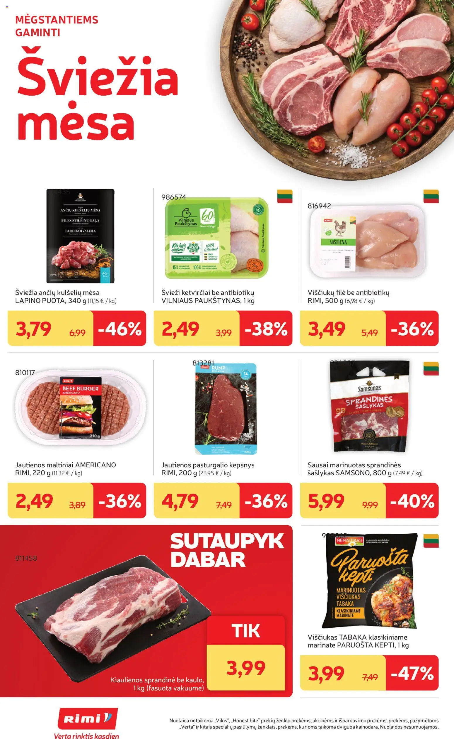 Rimi akcijos nuo 28.04.2026 | Puslapis: 10 | Prekių: Kiaulienos, Jautienos, Viščiukas, Vištiena