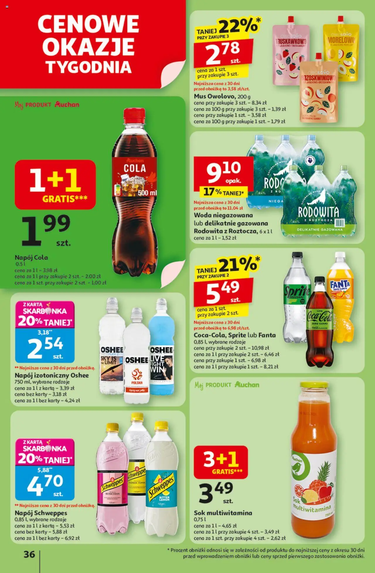 Auchan Gazetka - Odlotowe ceny na start szkoły Hipermarket od 21.08.2025 | Strona: 36 | Produkty: Sok multiwitamina, Sprite, Sok, Woda