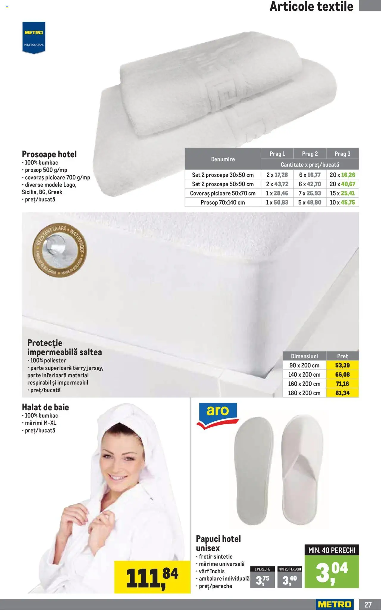 Metro catalog - Soluții Nealimentare pentru HoReCa – valabil de la 01.07.2025 | Pagină: 27 | Produse: Saltea, Halat de baie, Papuci