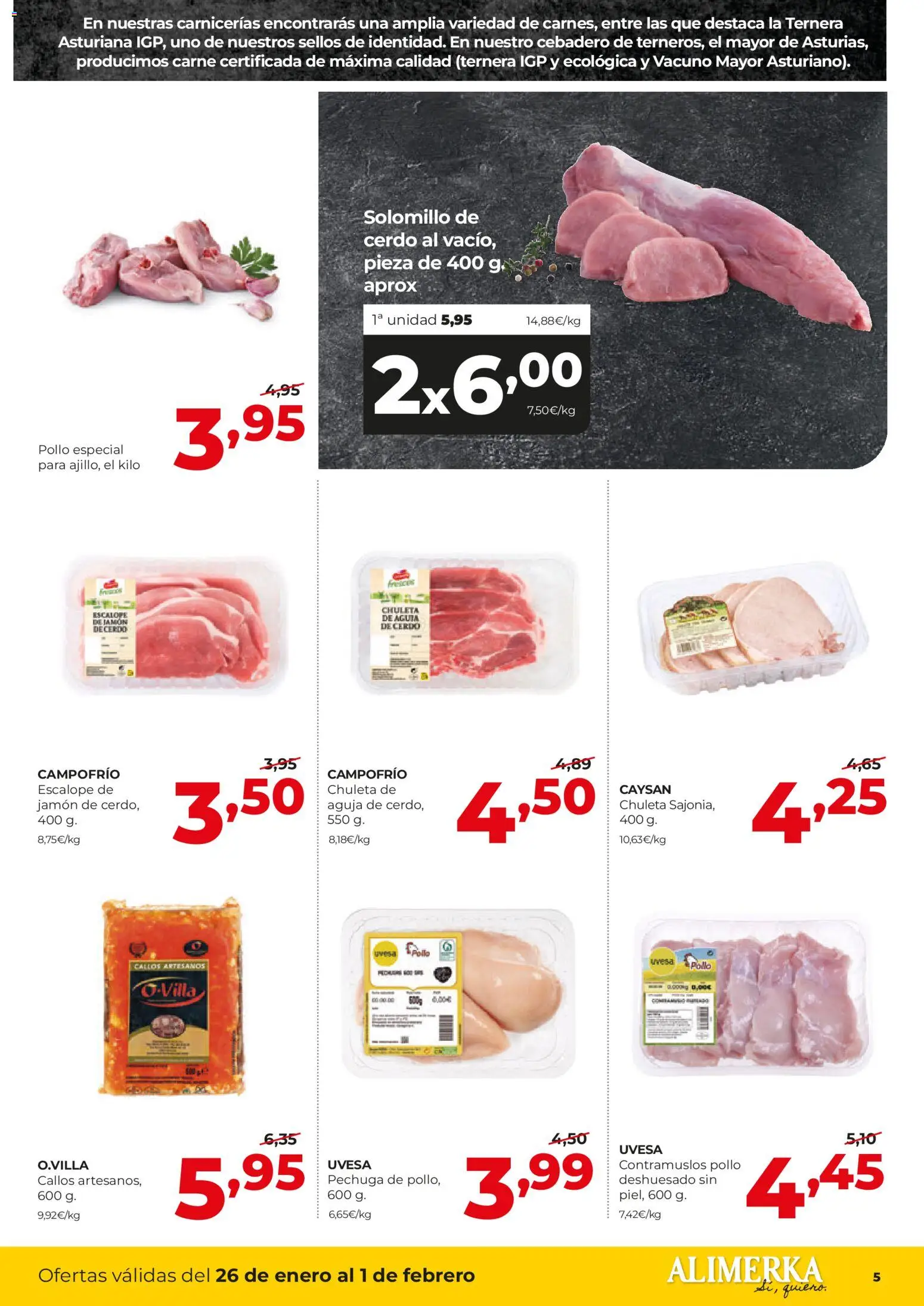 Alimerka folleto Castilla y León │ válido desde el 26.01.2026 | Página: 5 | Productos: Solomillo de cerdo, Jamón, Cerdo