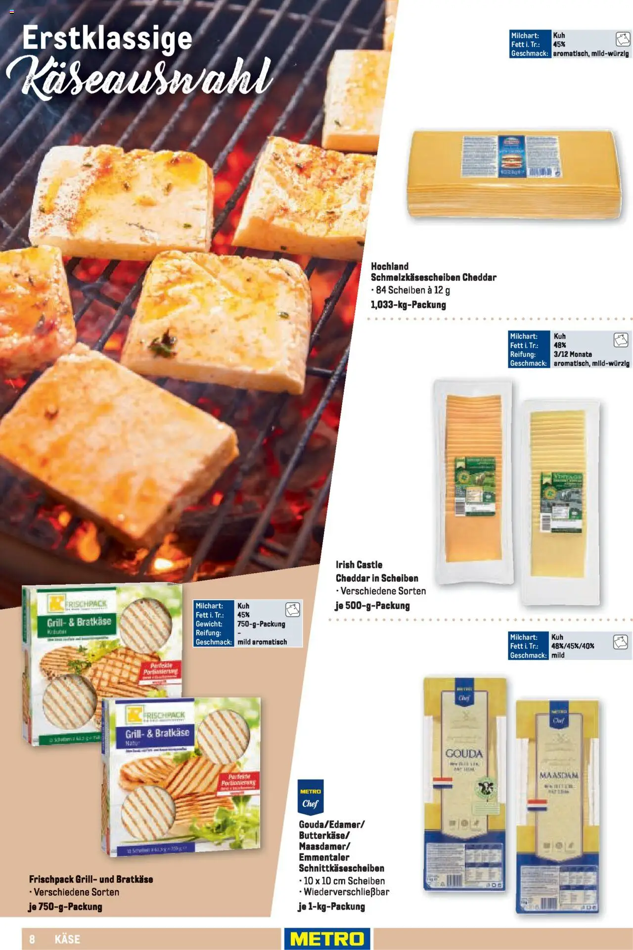 Metro Sortimentskatalog Vereine & Feste – gültig ab 01.06.2024 | Seite: 8 | Produkte: Gewicht, Grill, Käse, Gouda