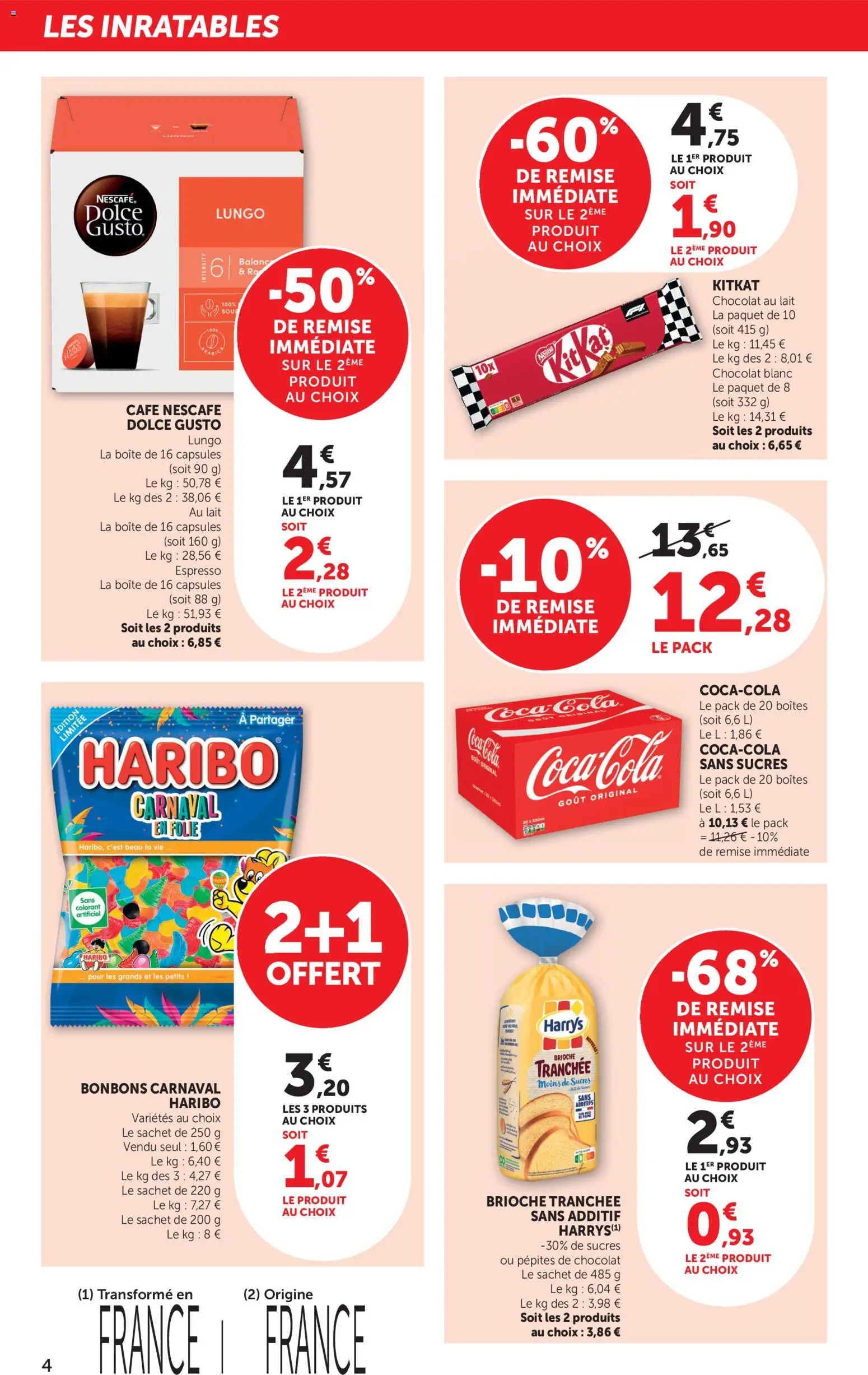 {H1} | Page: 4 | Produits: Pépites de chocolat, Coca cola, Café, Bonbons