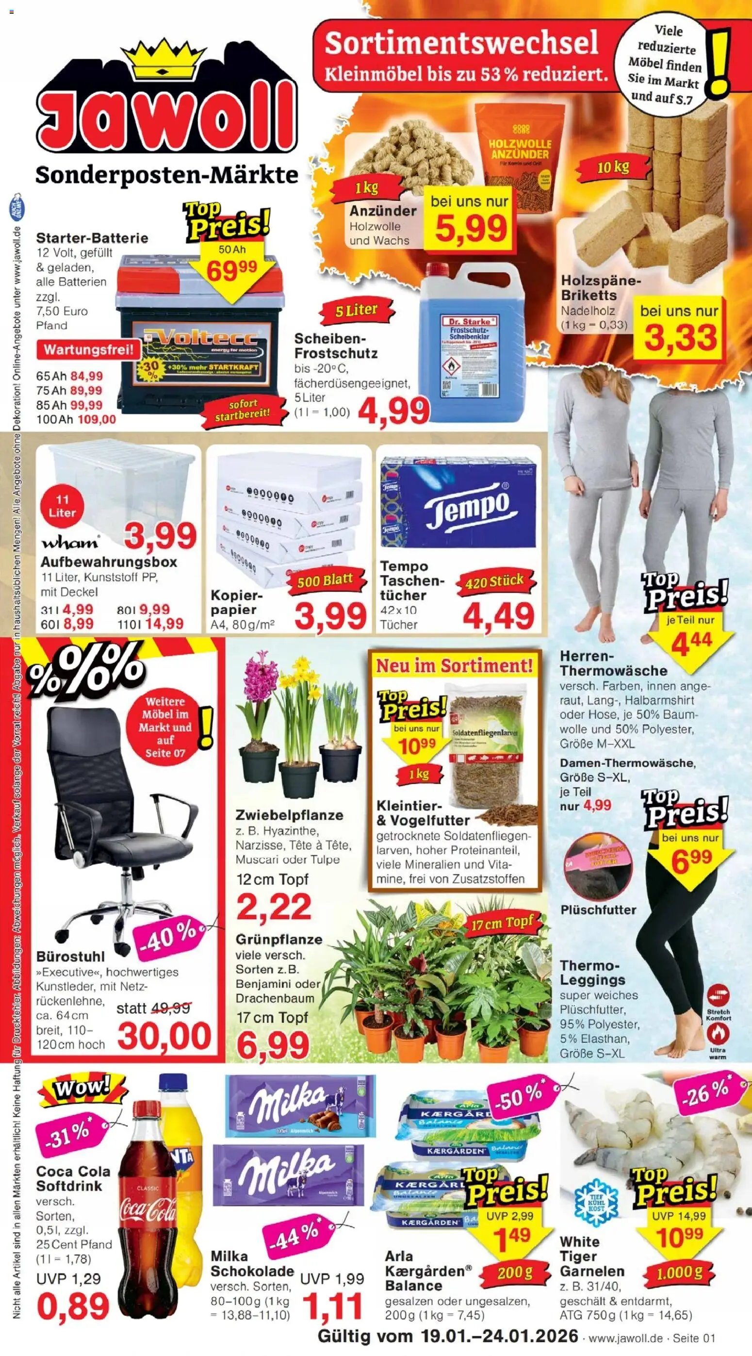 Jawoll Prospekt – gültig ab 19.01.2026 | Seite: 1 | Produkte: Coca cola, Cola, Batterien, Leggings
