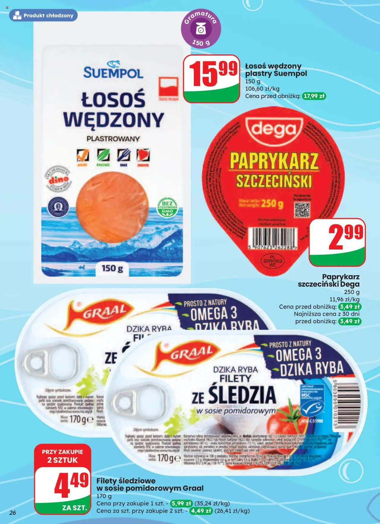 Dino Gazetka od 20.08.2025 | Strona: 26 | Produkty: Łosoś wędzony, Paprykarz szczeciński, Łosoś, Ryba