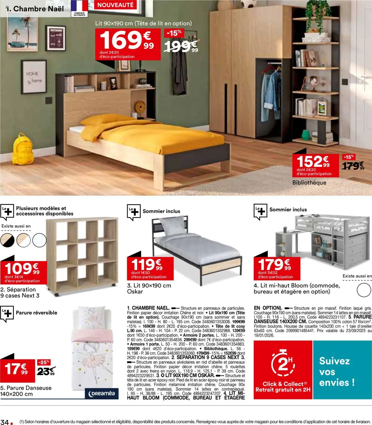 {H1} | Page: 34 | Produits: Tête de lit, Étagère, Housse de couette, Couette